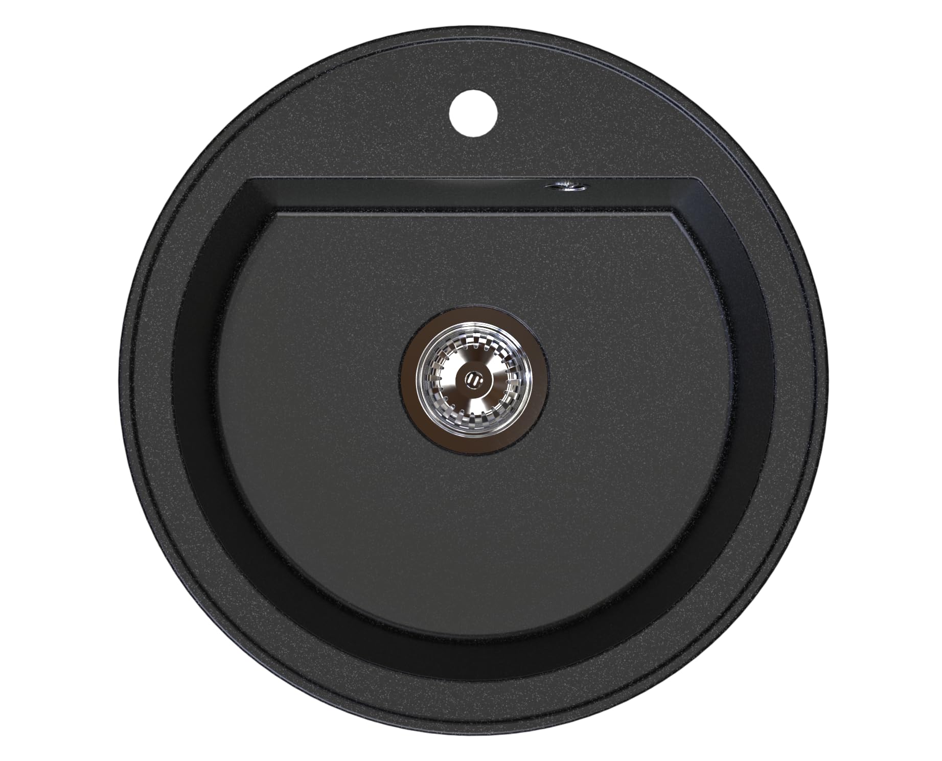 Évier, Évier de Cuisine en Granit, Évier Encastré, Cuve Simple Avec Siphon, Résistant aux Taches et Facile d'Entretien, 80% Sable de Quartz, 1 cuve, Rond, Ø 49, Graphite - Noir Moucheté