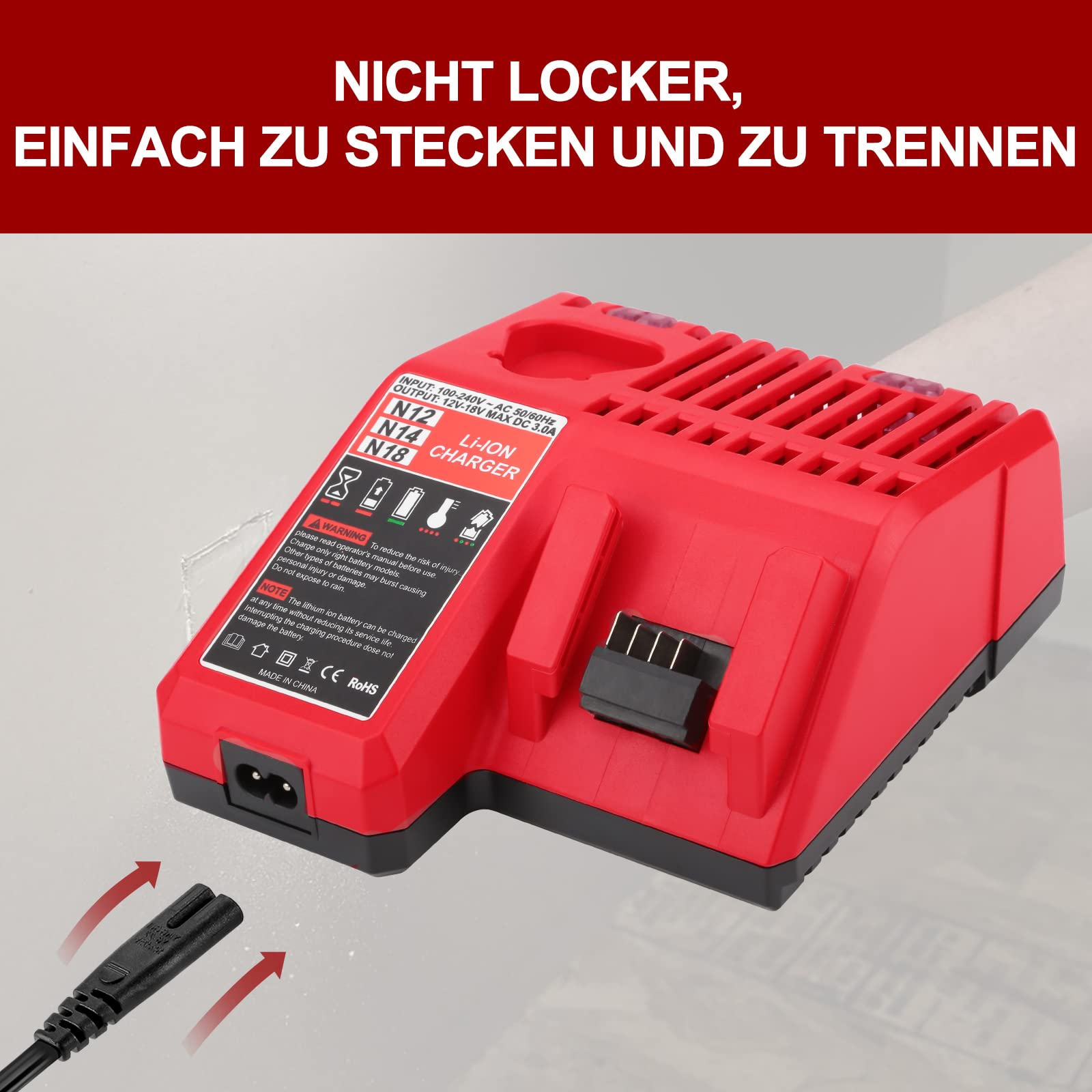Cargador Repuesto para Milwaukee 18C 12V~18V Rápido Cargador Compatible con Baterías para Milwaukee 18V 48-59-1812 48-11-2420 48-11-2402 48-11-2440 48-11-1850