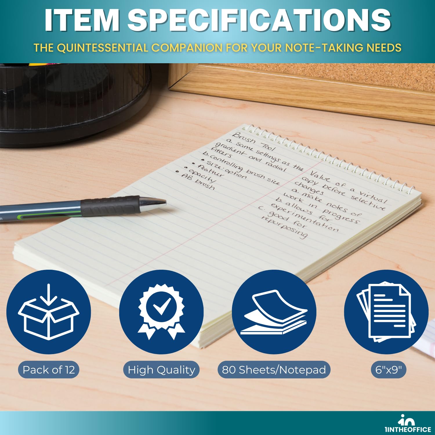 1InTheOffice Steno Pads 6x9, Steno Pads, Spiral Steno Pads, Gregg Rule, Green Tint, 6 x 9, 80 Sheets, 12 Pack - Image 7