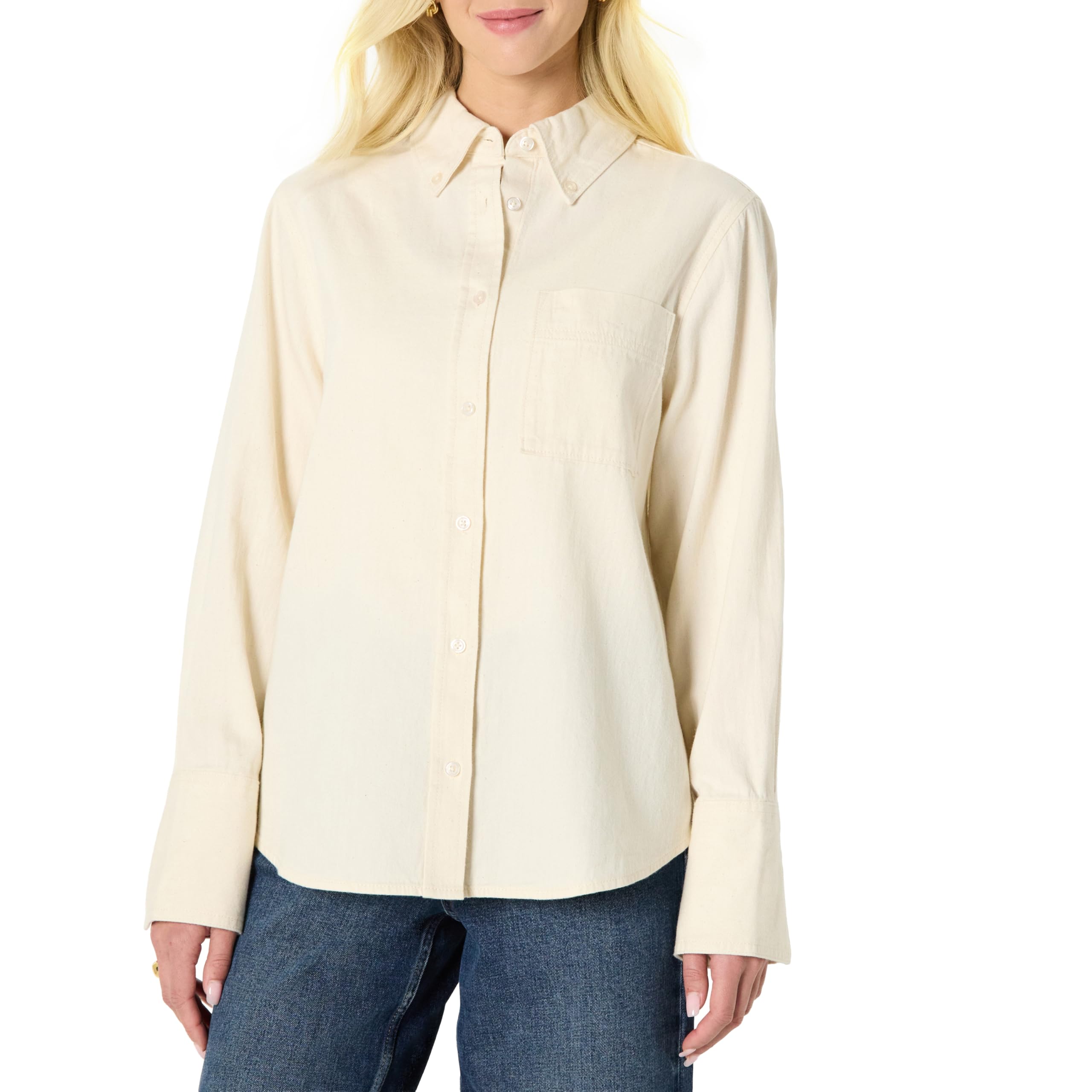 Amazon Essentials Women's Oversized-Fit Denim Button-Down Shirt, Lightweight Chambray, Menswear-Inspired, Button Front, Ecru, XX-Large