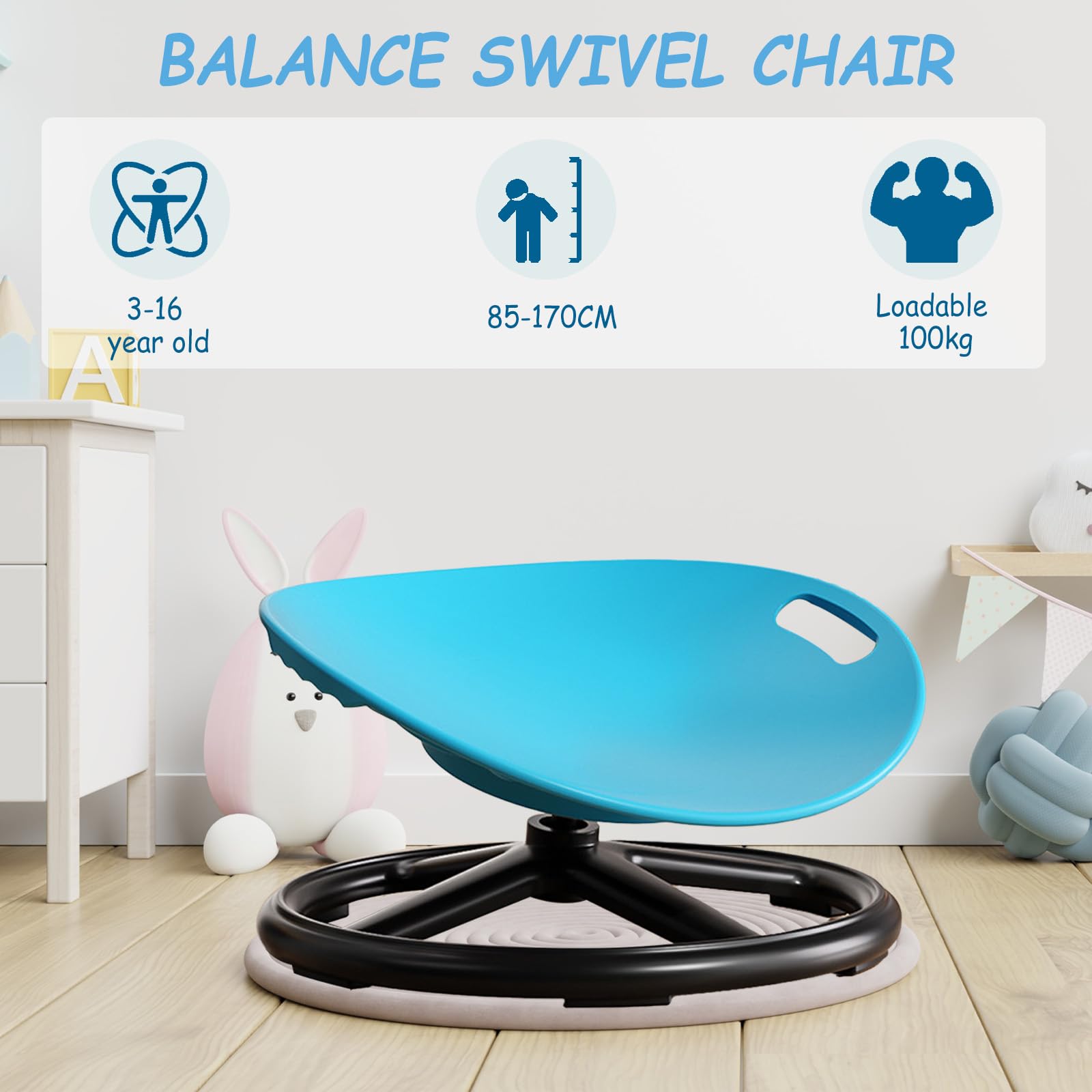 Silla giratoria sensorial para niños, silla de carrusel de 360°, juguete de equilibrio, taburete giratorio entrenado, silla giratoria silenciosa para niños, autismo para entrenamiento
