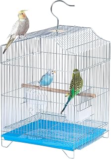 Small Bird Travel Cage-Lightweight Small Birds Starter Kit with Birdcages and Accessories Great for Parakeets Lovebirds Parrotlets Finches Canaries Removable Plastic Tray Include