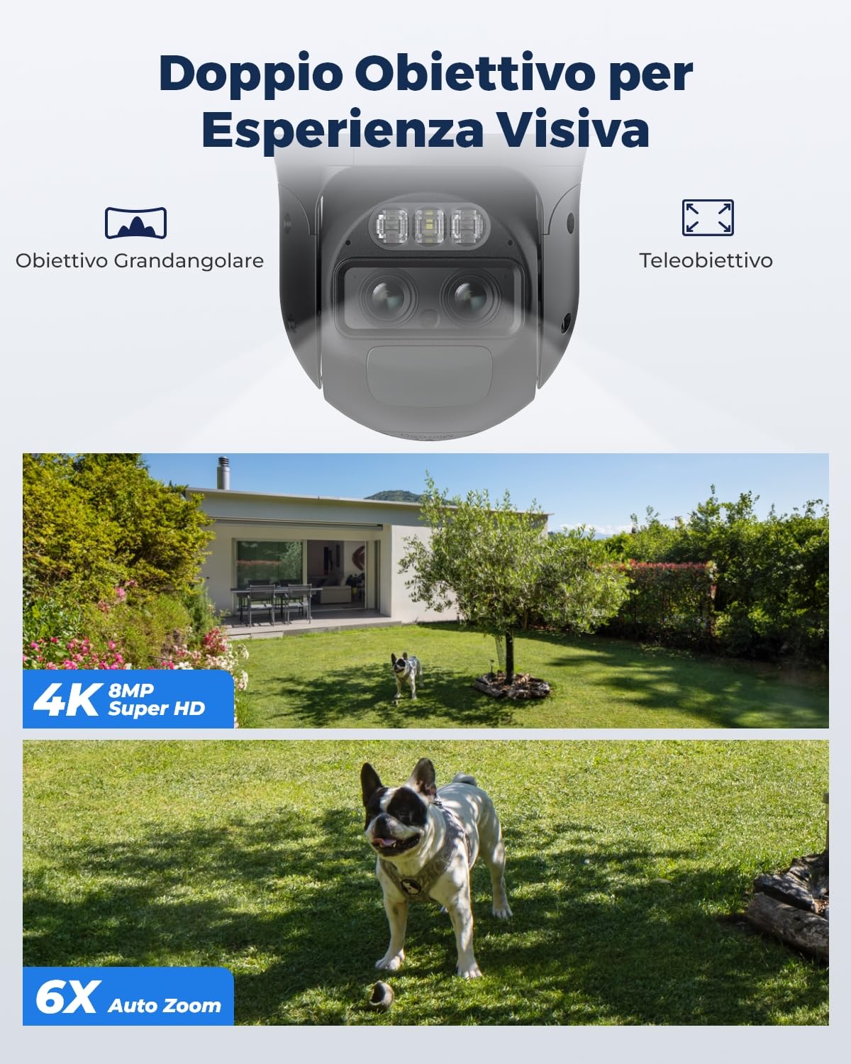 Reolink 4K Telecamera Senza Fili da Esterno a Batteria, 360° PTZ con Pannello Solare, Tracciamento Automatico, Doppia Lente, Visione Notturna a Colori, Rilevamento Intelligente, IP66, Trackmix