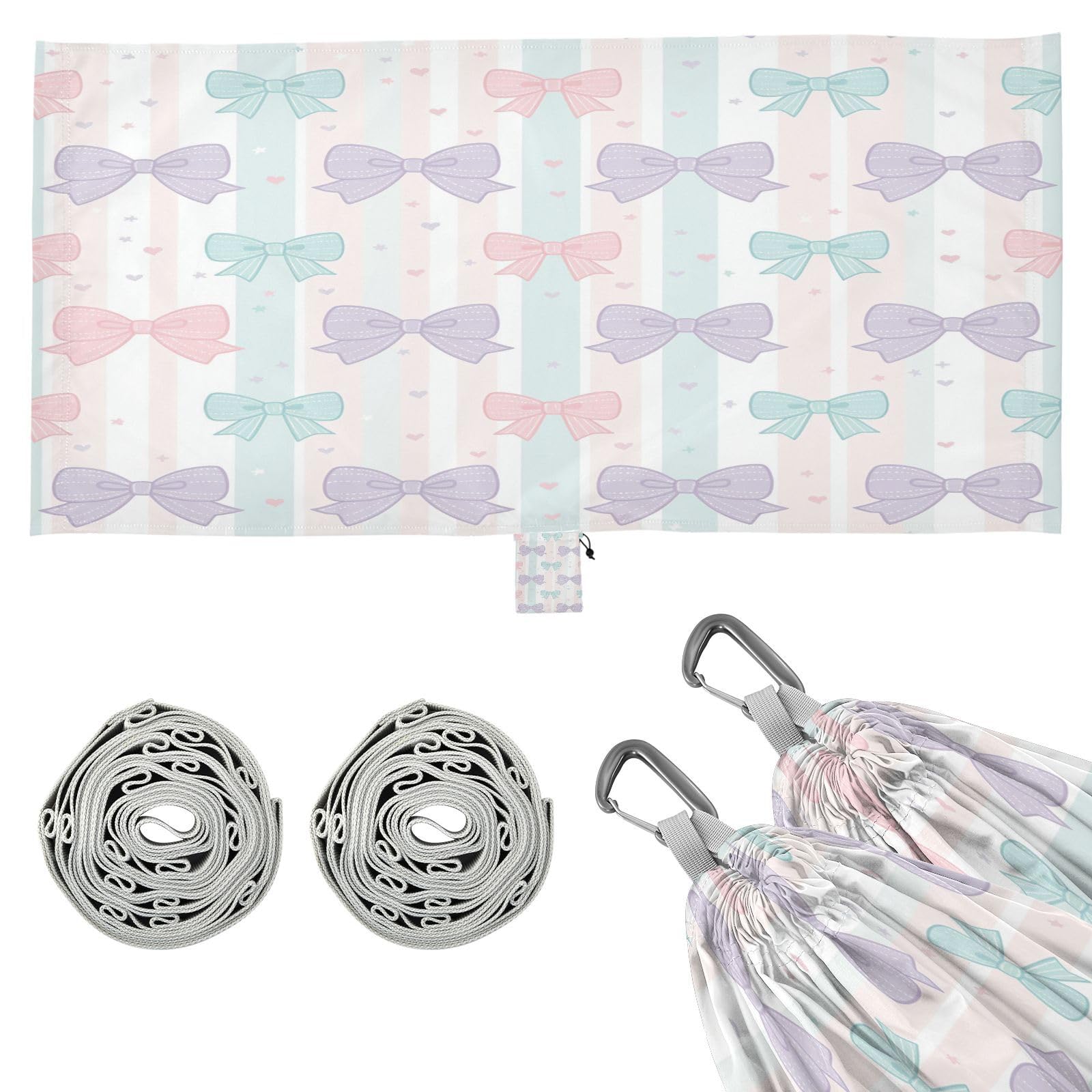 ATTX Teal Bows Camping Hammock - Lightweight & Portable Hammocks, Heavy Duty 330lbs Capacity for Indoor, Hiking, Backpacking, Travel, Backyard, Beach#211