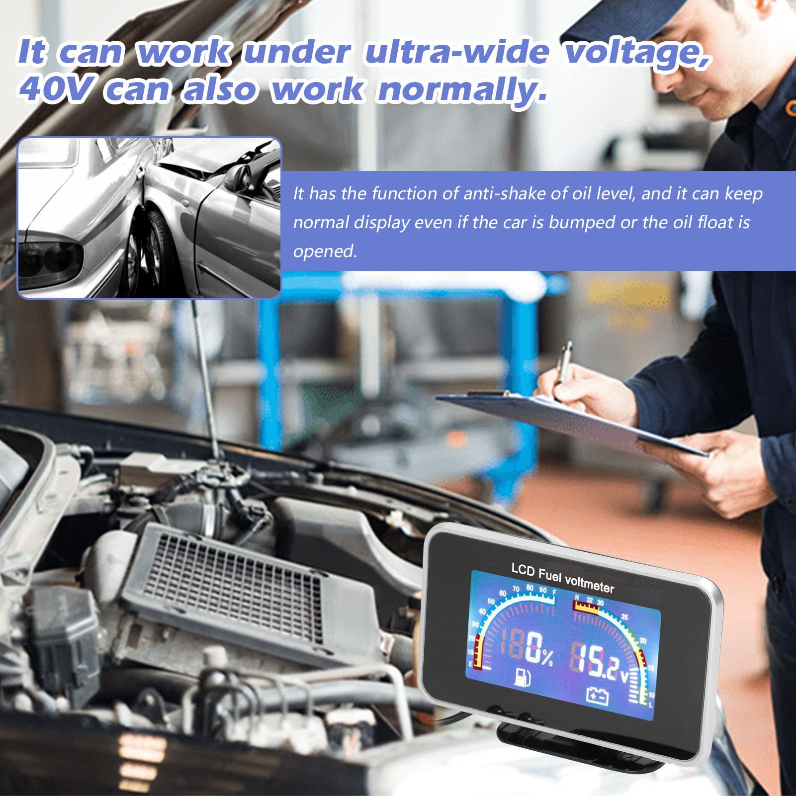 Jauge De Carburant Numérique LCD 2 En Pour Voiture Voltmètre Instrument Universel Affichage Clair -Secousse Réglage Rapide Auto-Apprentissage À 36 V