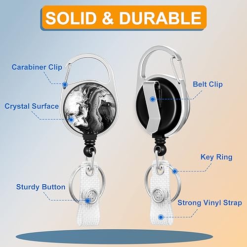 Miniatura 3 de Plifal Portatarjetas con carrete retráctil, etiqueta de identificación de mármol negro, clip para credencial de trabajo, protector de tarjeta