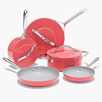 Ceramic Cookware Set Nonstick Pots and Pans Set 8 Pieces Non Toxic PTFE/PFOA/PFAS Free All Cooktops Compatible Even Heat Distribution Oven Safe to 500°F, Fusion Red