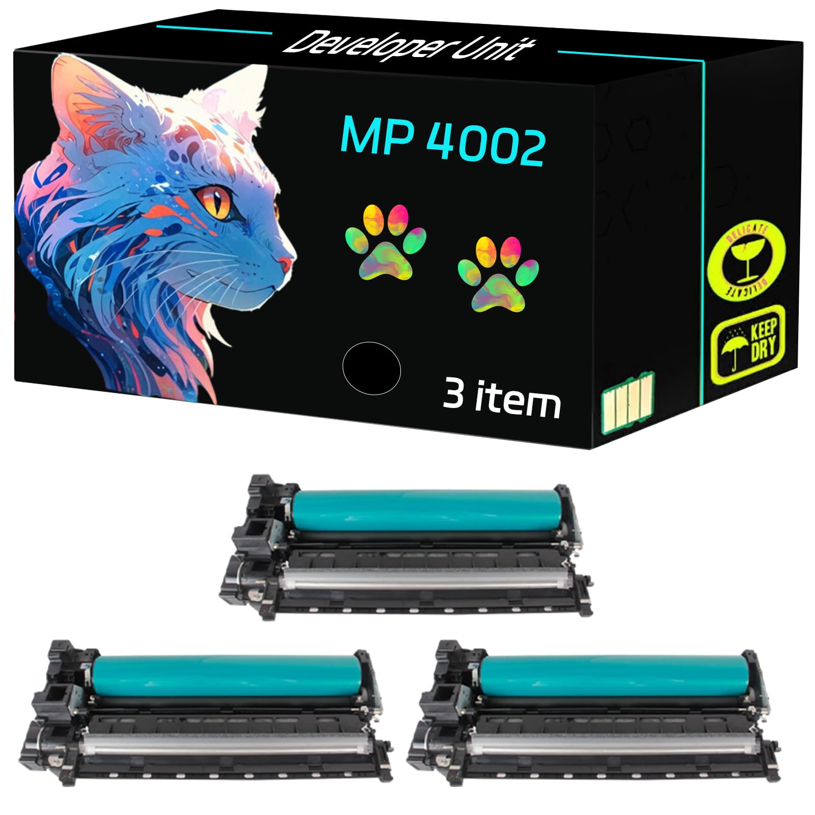 High Yield MP 4002 Developer Unit Compatible for Ricoh Aficio 5000 5000B MP 4000 4000B 4002SP 5001 5002 5002SP Printers, Print Clearly (3 Pack Black)