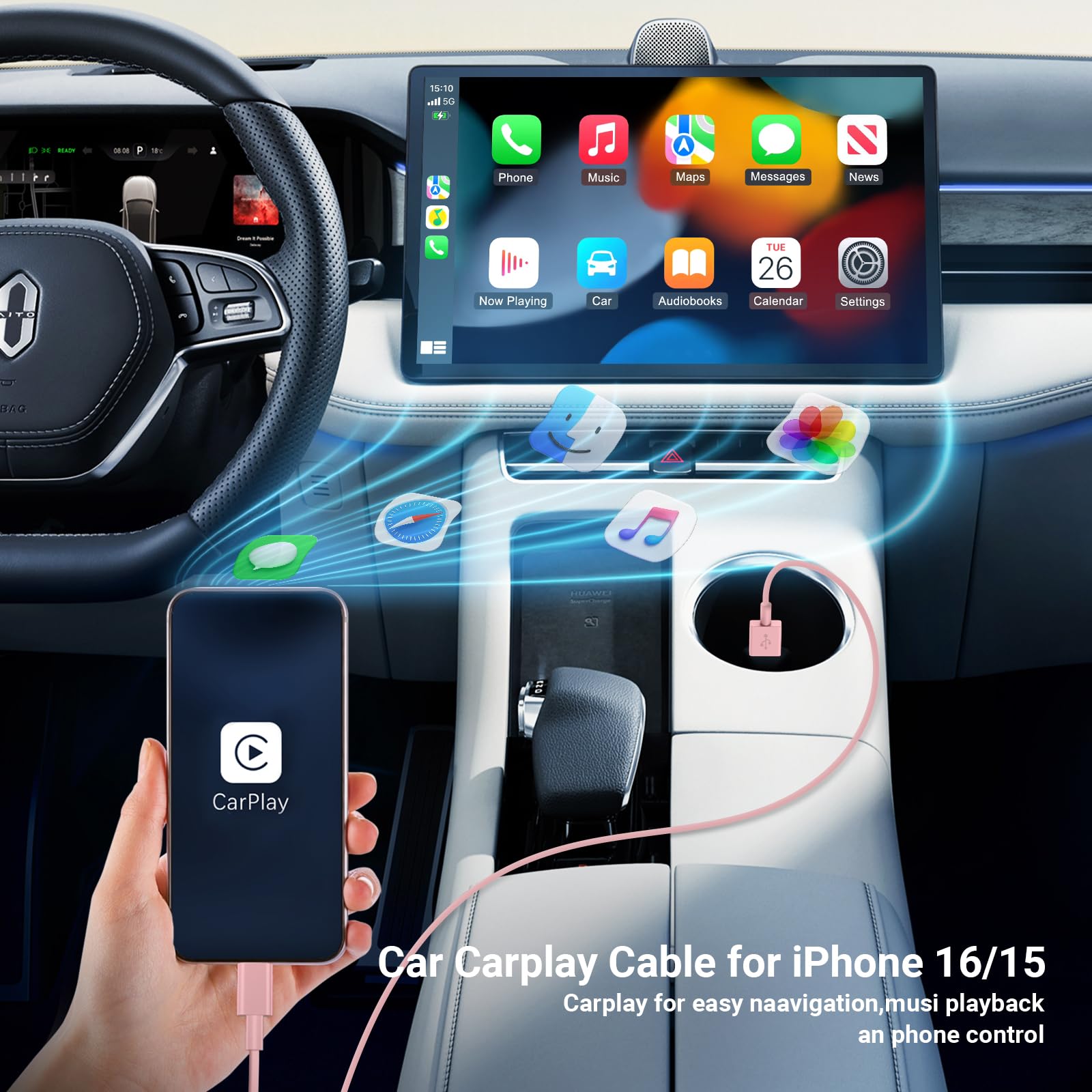 Cavo USB Type-C per iPhone 15 16 Pro Max,60W Cavi USB Tipo C Ricarica Rapida [2M 2Pezzi] Cavo USB C iPhone Originale CarPlay per 15 16 Plus,iPad Pro/Air/Mini/Samsung S25 S24 S23 S22-Rosa