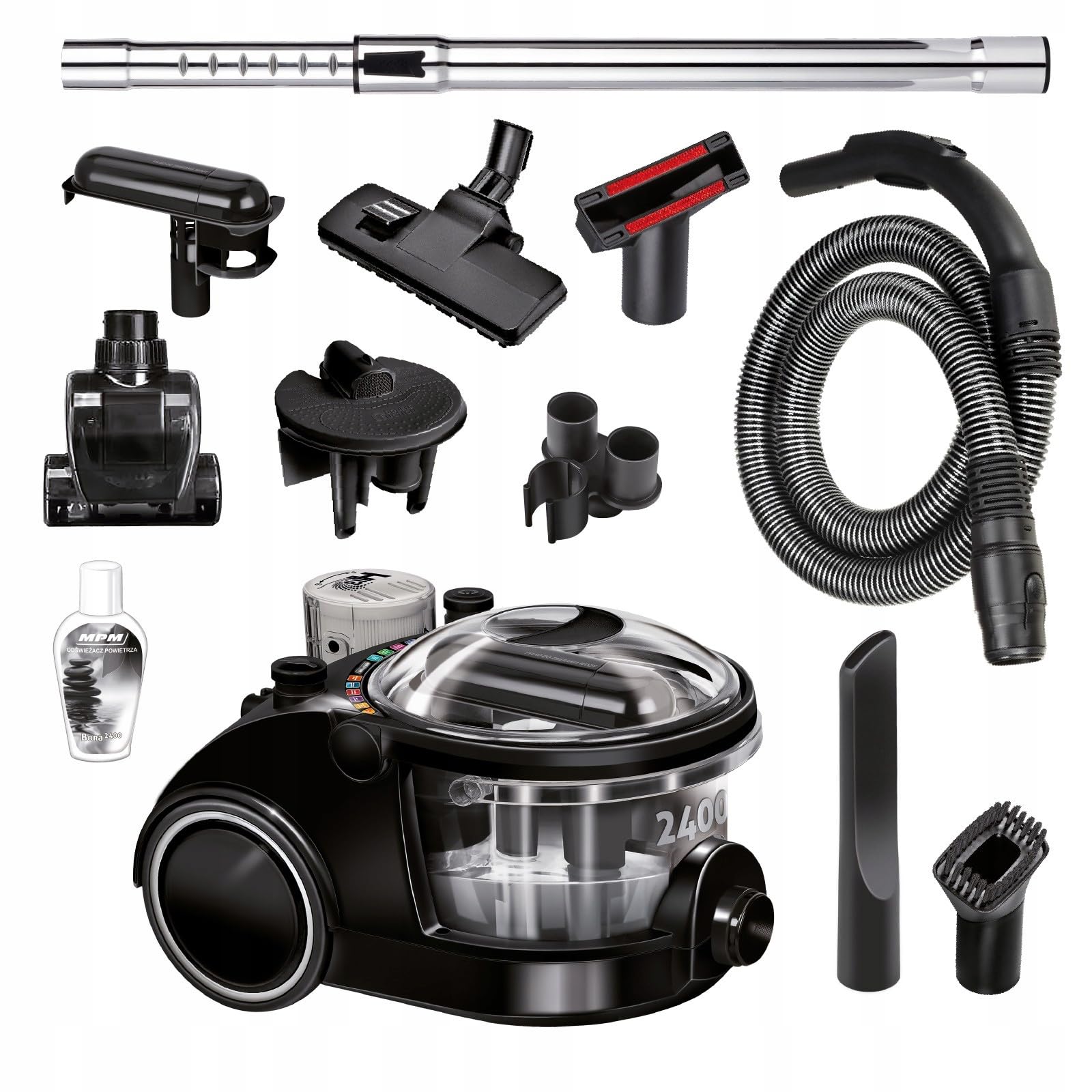 MPM - MOD-47 - Staubsauger mit Bora-Wasserfilter und Luftreiniger - für Allergiker - gegen Milben, Tierhaare - Nass- und Trockensauger, Bodenreiniger - Beutellos - 2400 W - Schwarz