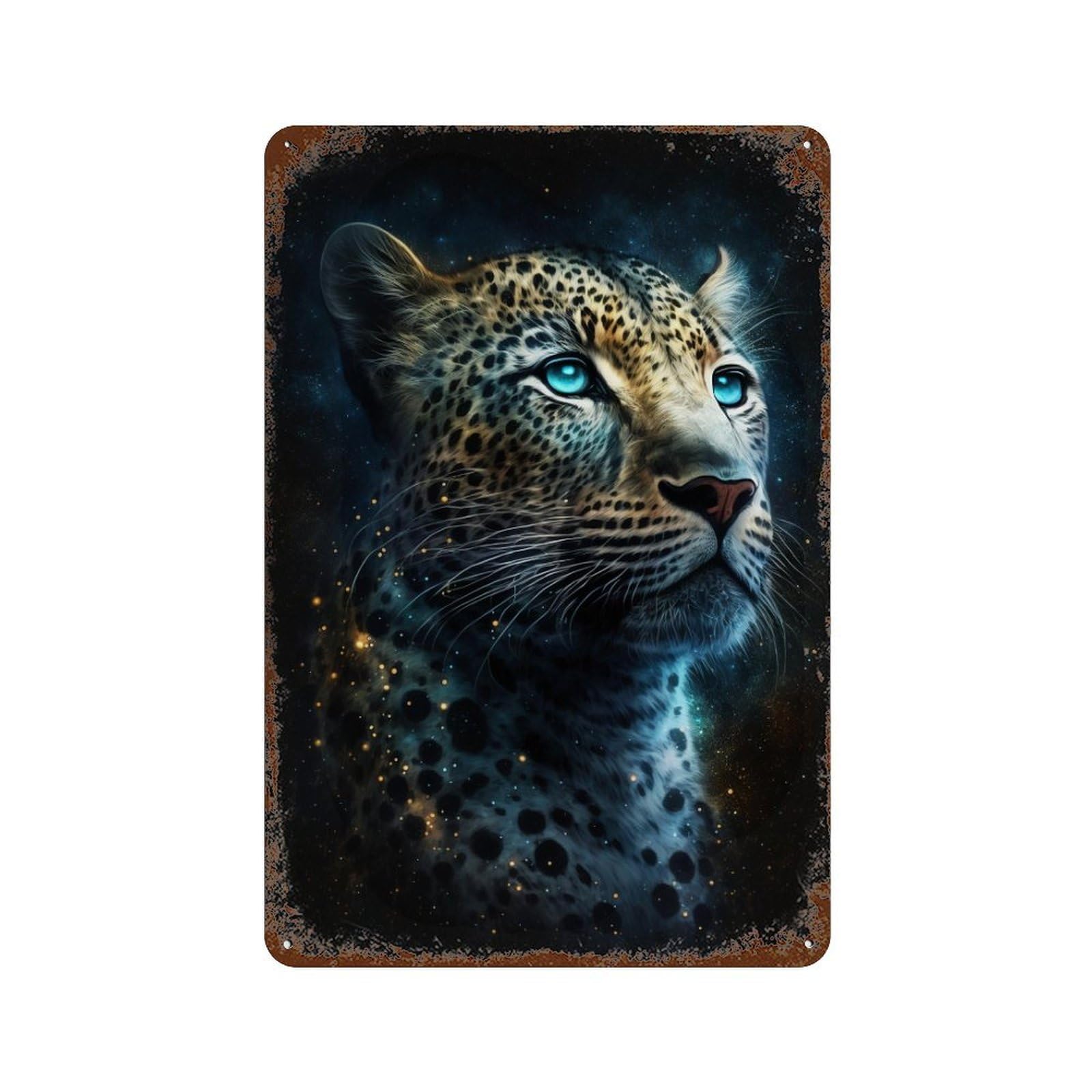 Weathered Tin Sign Colour Galaxy Leopard 11.8"x7.9", Novelty Wall Decor for Basement, Hobby Room And Garage Decor