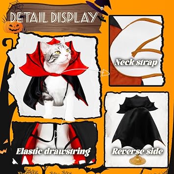 Cat Halloween Costume,Vampire Bat Wings Cape for Pets, Small Dog Halloween Costumes for Trick-or-Treating, Cosplay, Parties & Photo Shoots (Red)