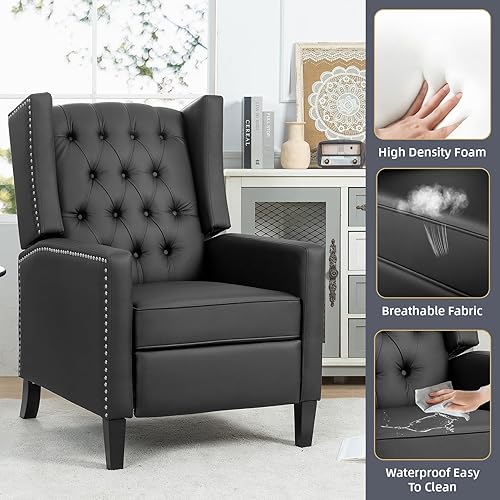 Miniatura 4 de Silla reclinable moderna de piel sintética, silla reclinable con respaldo de empuje, sillón de lectura copetudo, silla decorativa para sala de
