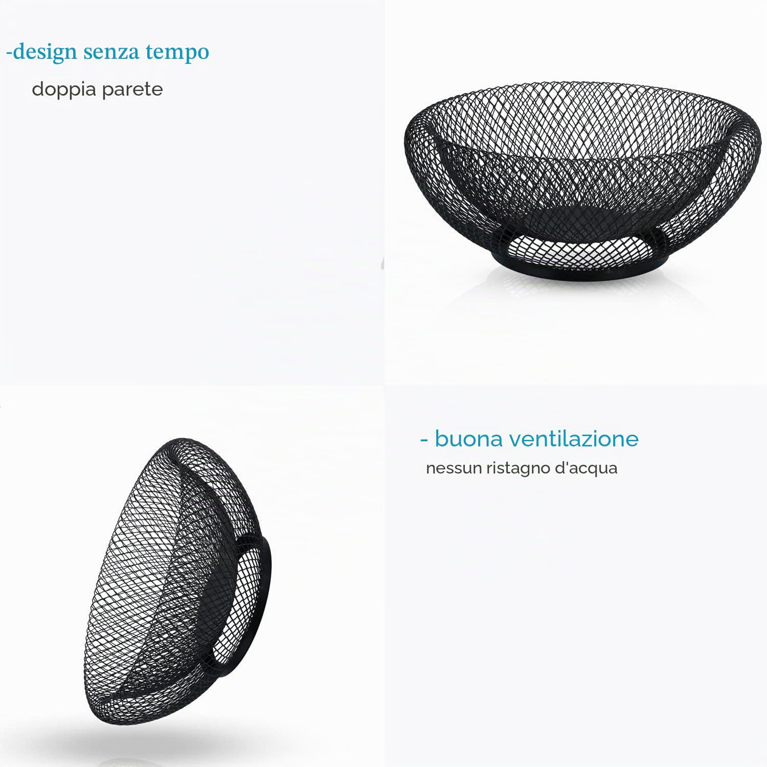 INTIRILIFE Cesto di Frutta in Metallo in Nero - portafrutta Rotonda alla Moda, Ciotola Decorativa a Doppia Parete per Frutta, Verdura e Molto Altro Ancora.