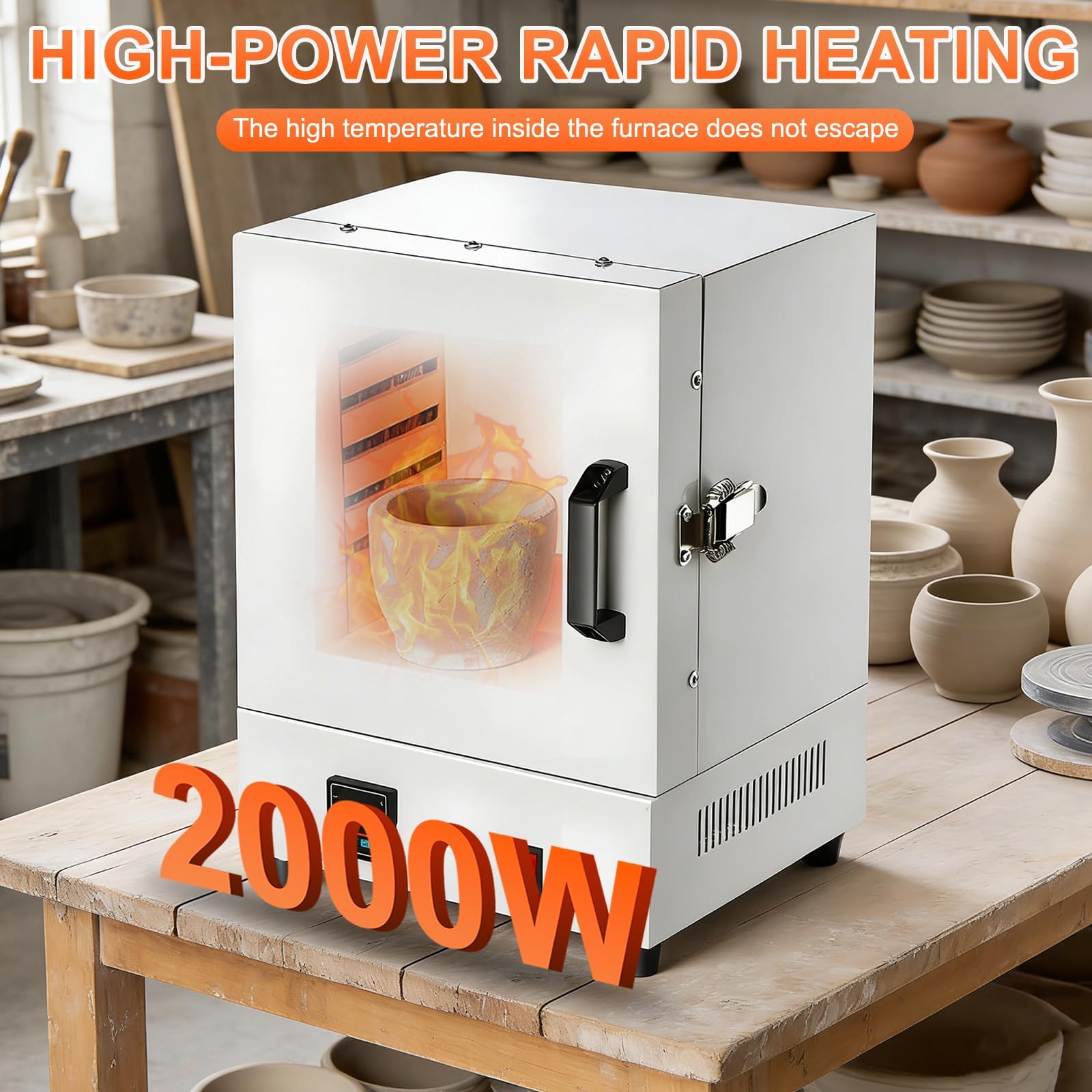 Forno Ceramica 2000W, Fornetto Elettrico Piccolo,Forno Laboratorio Ad Alta Temperatura 1150 ℃, Forno a Muffola Chiuso Forno Elettrico di sinterizzazione Chiuso per Ceramica e Metalli
