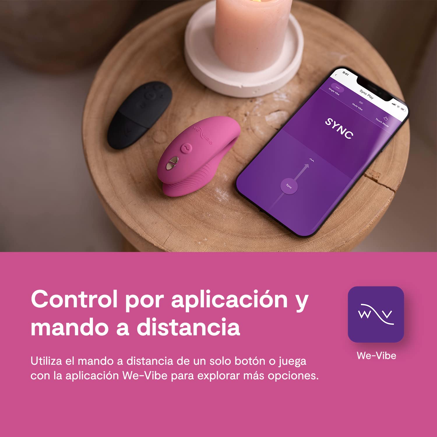 We-Vibe Sync 2 Vibrador para parejas con control por mando - Juguete sexual vibrante - Estimulación del punto G y del clítoris - Control por app y por mando - Para juegos sexuales de adultos - Rosa