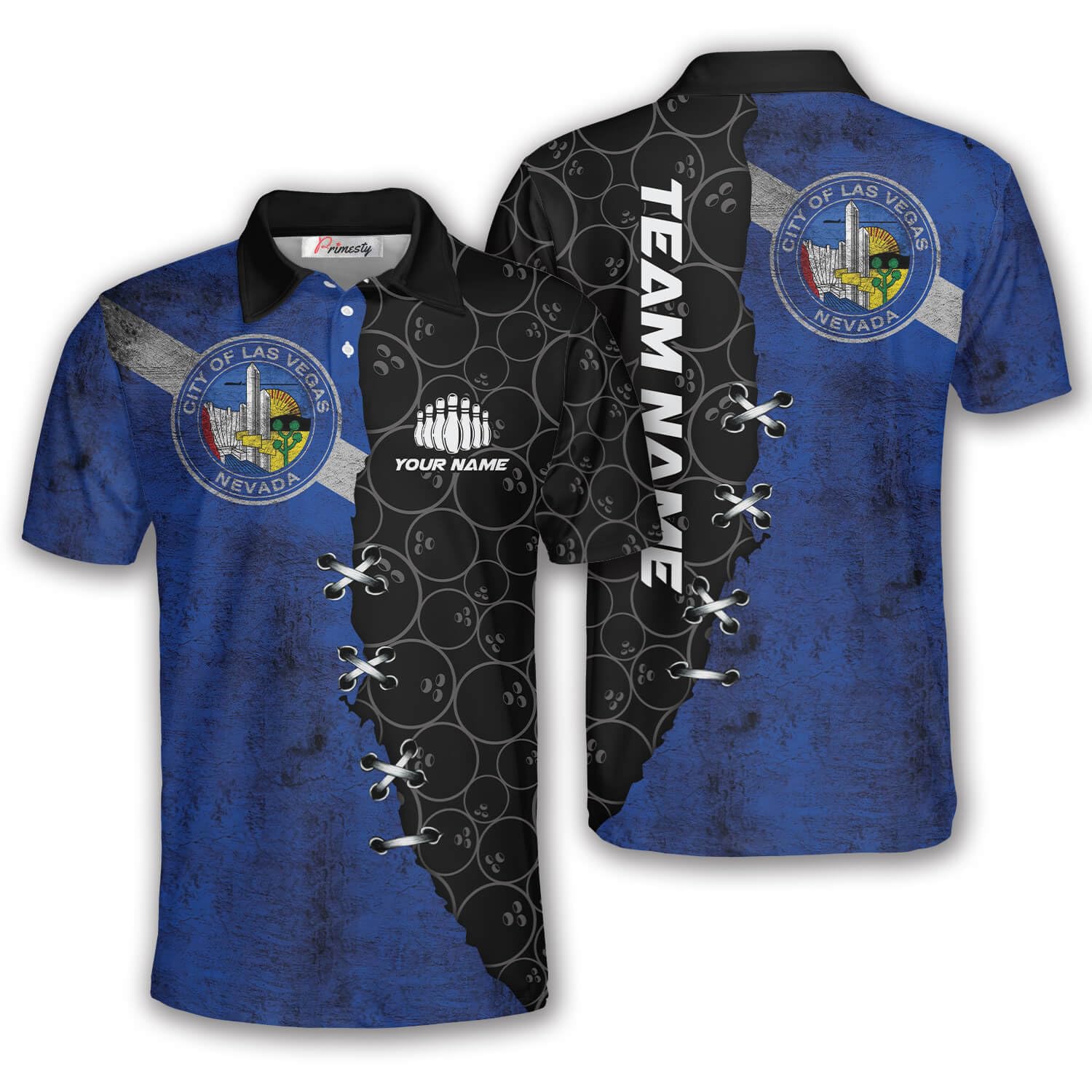 PRIMESTY Las Vegas Bowling Shirts, Las Vegas Flag Bowling Jerseys, Sign Skyscrapers Custom Bowling Shirts for Men and Women