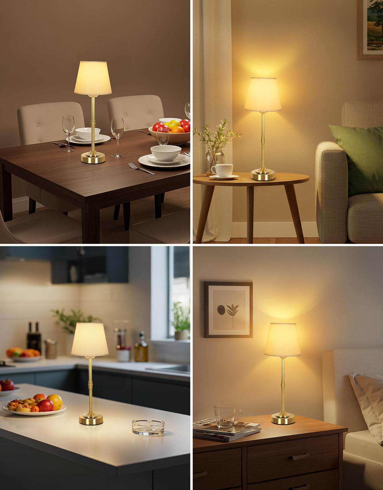 OUTON Pack de 2 Lámparas LED Recargables Inalámbricas – Táctil Regulable, 3 Temperaturas (3000 K–6500 K), 5200 mAh USB‑C, 60 h de Autonomía – para Dormitorio, Salón, Comedor (Oro – 2 Piezas)