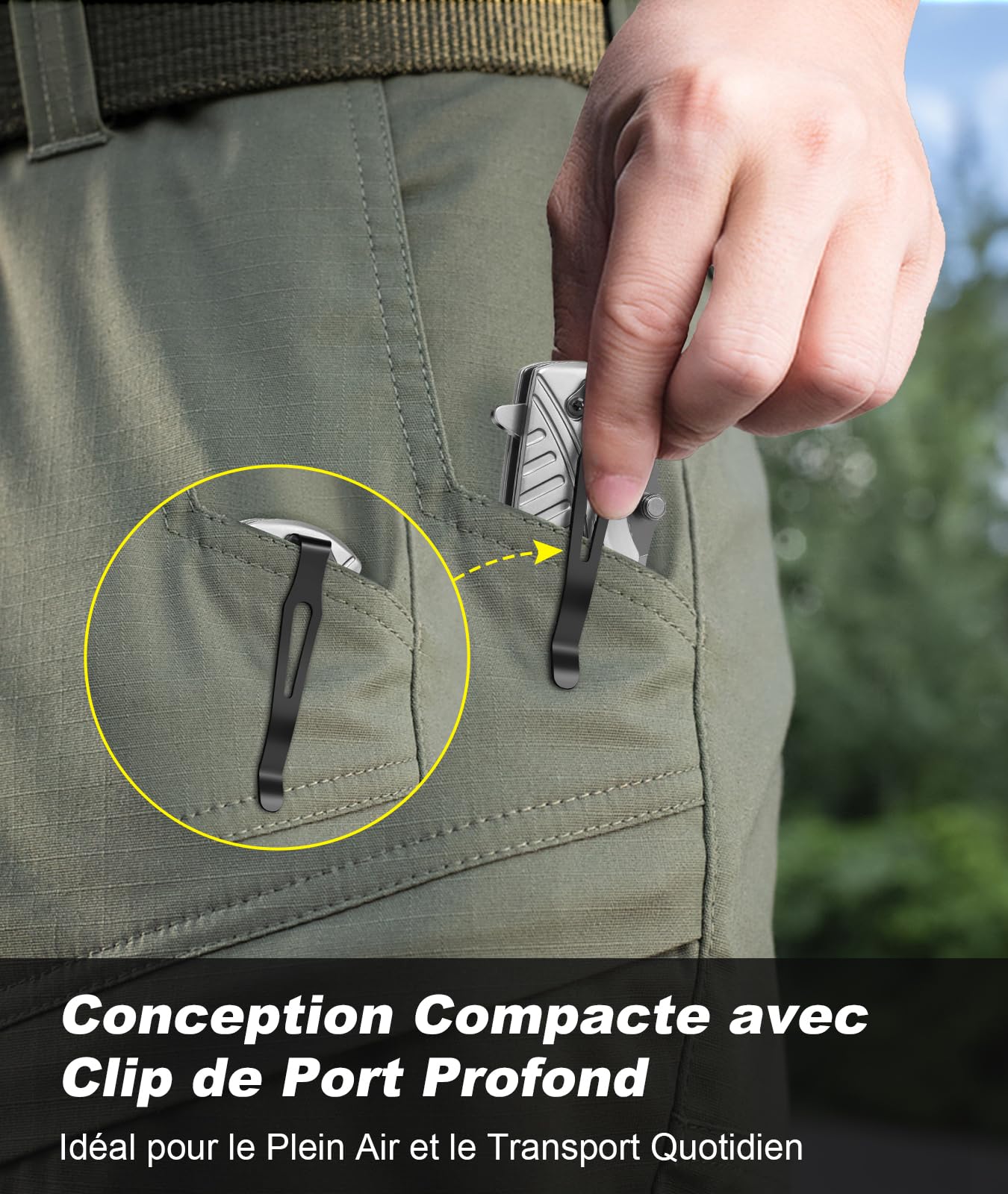 ISEYOU Couteau Pliant Acier Inoxydable 3Cr13 Revêtue Titane Brise-Vitre Survie EDC