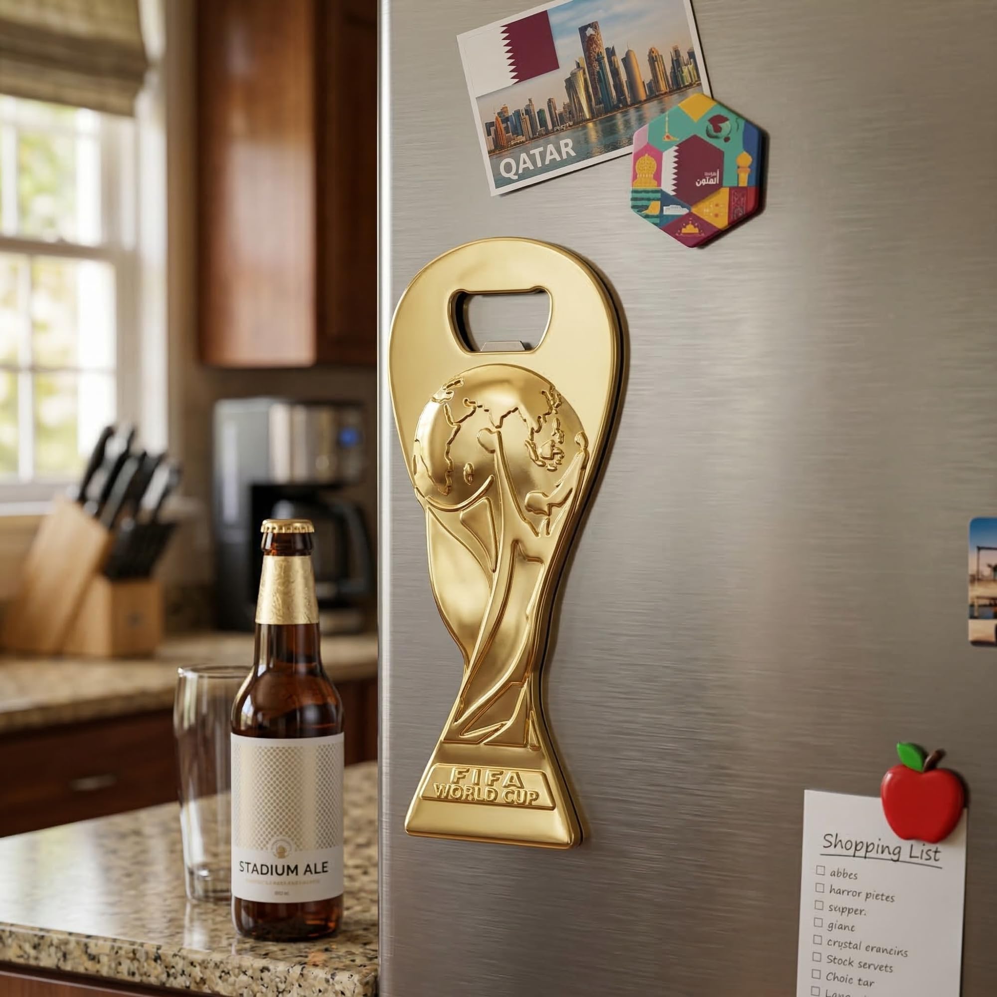 Offizieller 2026 FIFA Weltmeisterschaft Trophäe, magnetischer Metall-Flaschenöffner (14,6 x 6,3 cm) – perfektes Fußball-Fan-Geschenk, Kühlschrankmagnet und Bar-Zubehör für die Weltmeisterschaft 2026