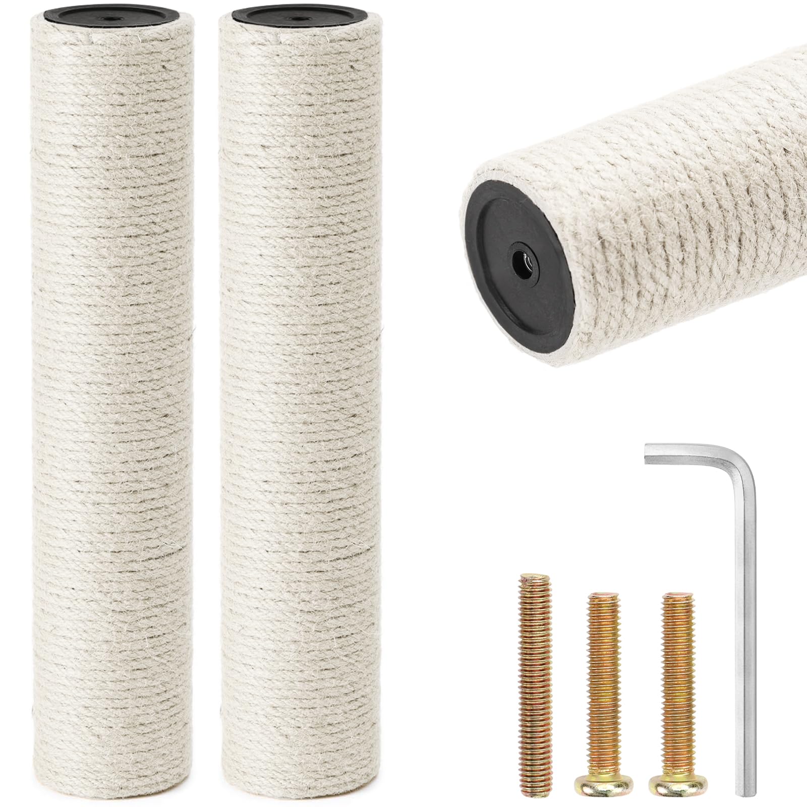 Rascador de repuesto para rascador, 2 unidades, tronco de sisal, diámetro de 7 x 34 cm, sisal, altura de pila 70 cm, con tornillos M8 y llave