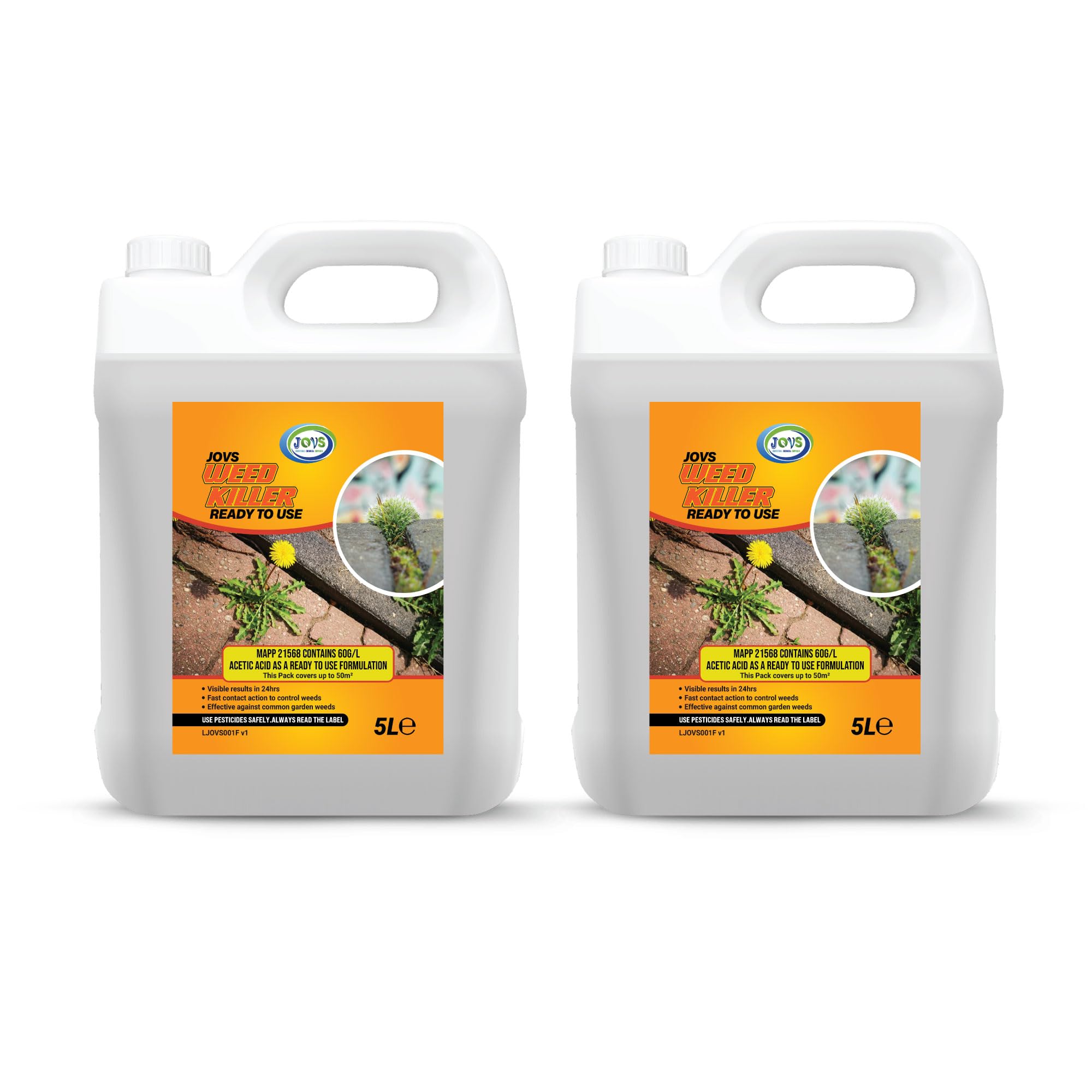 JOVS Weed Killer 2x 5L Ready to Use – Fast Acting Weed Killer Spray for Patios, Paths, Driveways & Gardens – Contains Acetic Acid – Kills Moss & Common Garden Weeds.