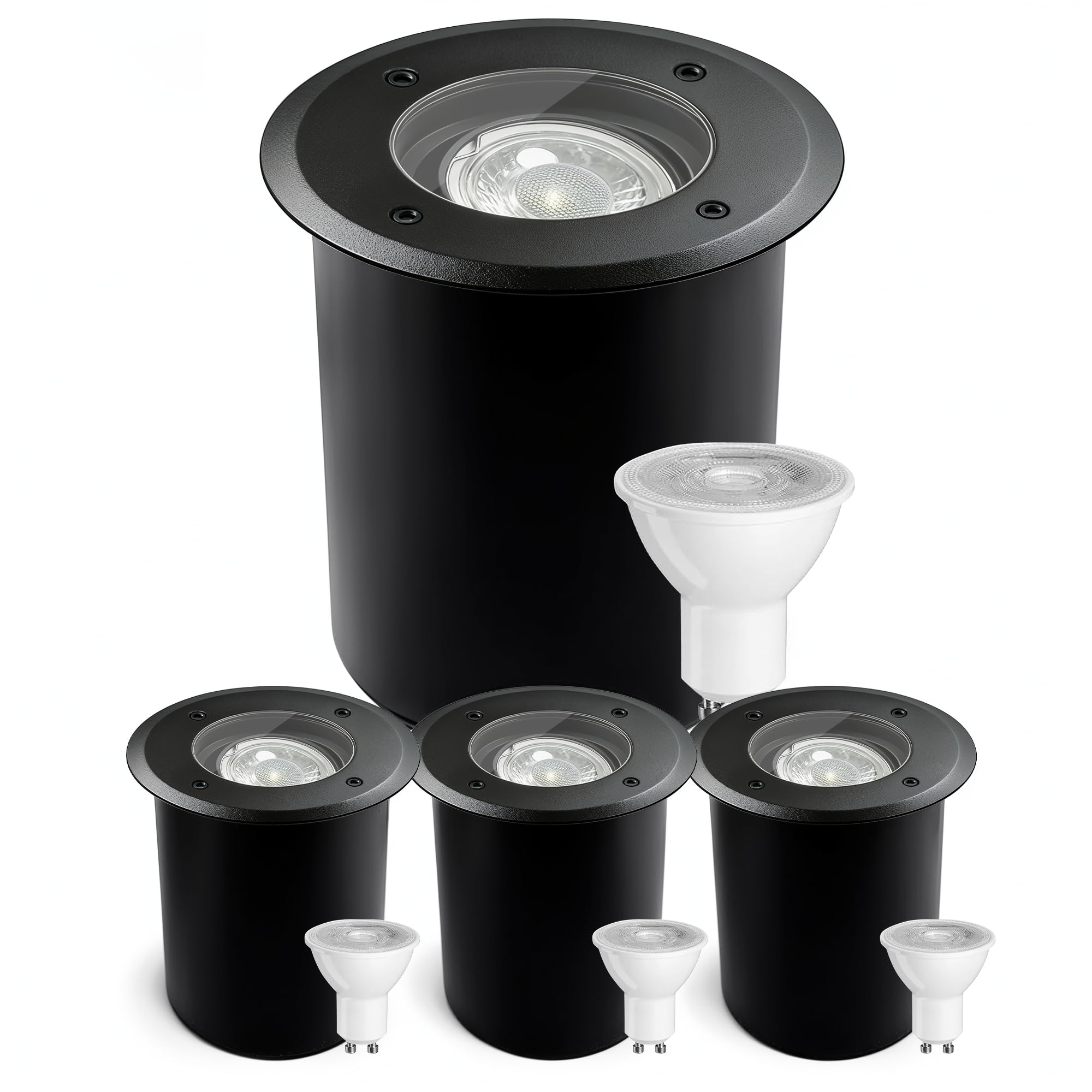 JNR 4er Set Bodenstrahler Außen Schwenkbar GU10 IP67 Wasserdicht mit LED 5W 3000K Warmweiß, Bodeneinbaustrahler Aussen 230V Bodenleuchten Außen, Schwarz