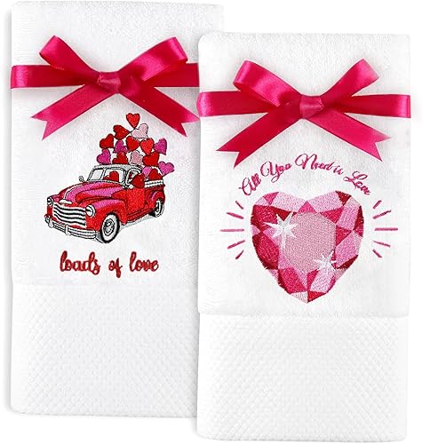 Quera Paquete de 2 toallas de mano para el día de San Valentín, camión, corazón de diamante, 100% algodón, bordadas, decoración de lujo de primera disponible en Yaxa Venezuela