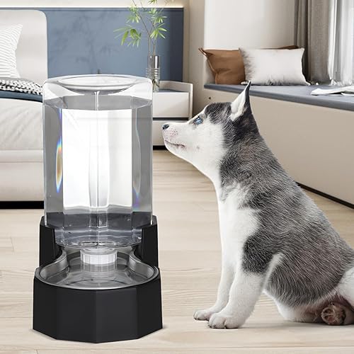 Miniatura 7 de Sfozstra Dispensador de tazón de agua para perros cuenco grande de acero inoxidable de gravedad negra de 7 l, con cepillo especializado, comedero