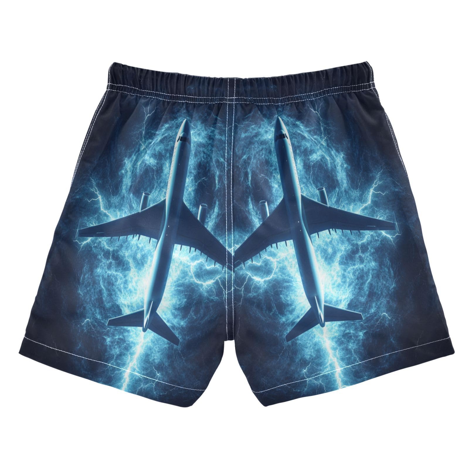 Jucciaco Boys Swim Trunk Quick Dry Beach Board Shorts Aircraft Lightning Tornado Blue Swimwear for Kids