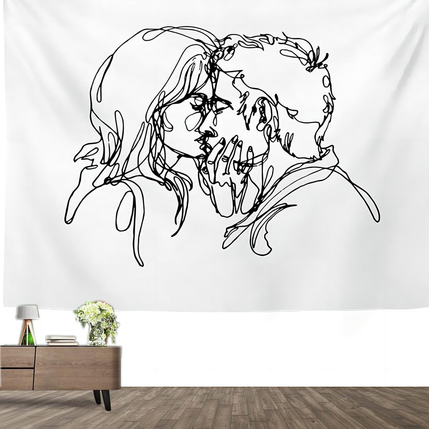 Roninkier Abstract Sketch Tapestry, Aesthetic Kiss Black and White Wall Cloth Art Wall Hanging for Bedroom Living Room (Kissing 1, 230 x 180cm)