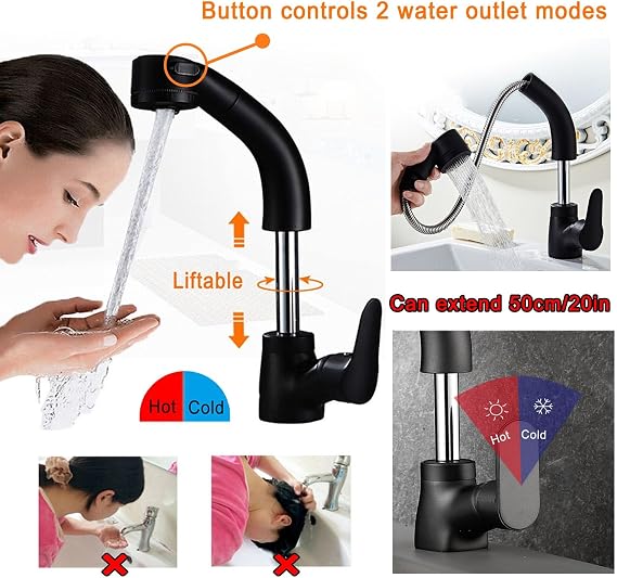 Kitchen Sink Freestanding Camping Sink Single Sink Washing Vegetables for Home Stainless Steel Sink with Pull-Out Tap, Barthroom Sink with Retractable Dish Drainer