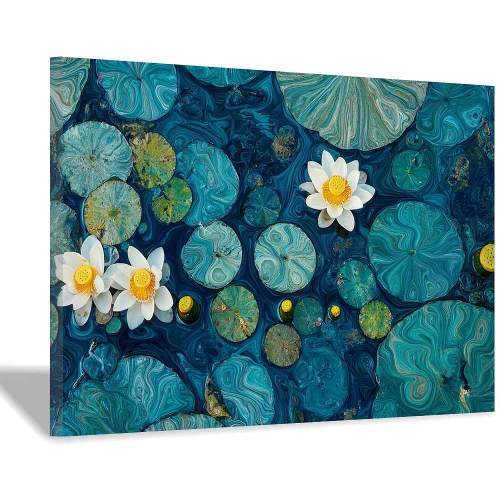 Xeniou Multicolor Flowers Wall Art Water Lilies Pond Wall Art Canvas Wall Art, For Bedroom Bathroom Living Room Home Wall Decor(Multicolor)-40X60cm Framed