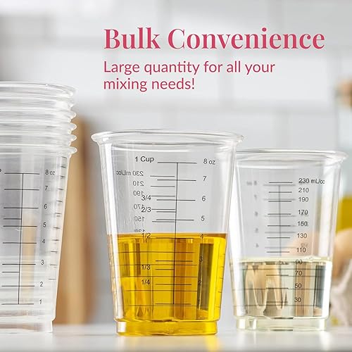 Miniatura 4 de Prestee 50 tazas medidoras desechables de 8 onzas – Vasos medidores de pintura de plástico y vasos mezcladores desechables para resina epoxi –