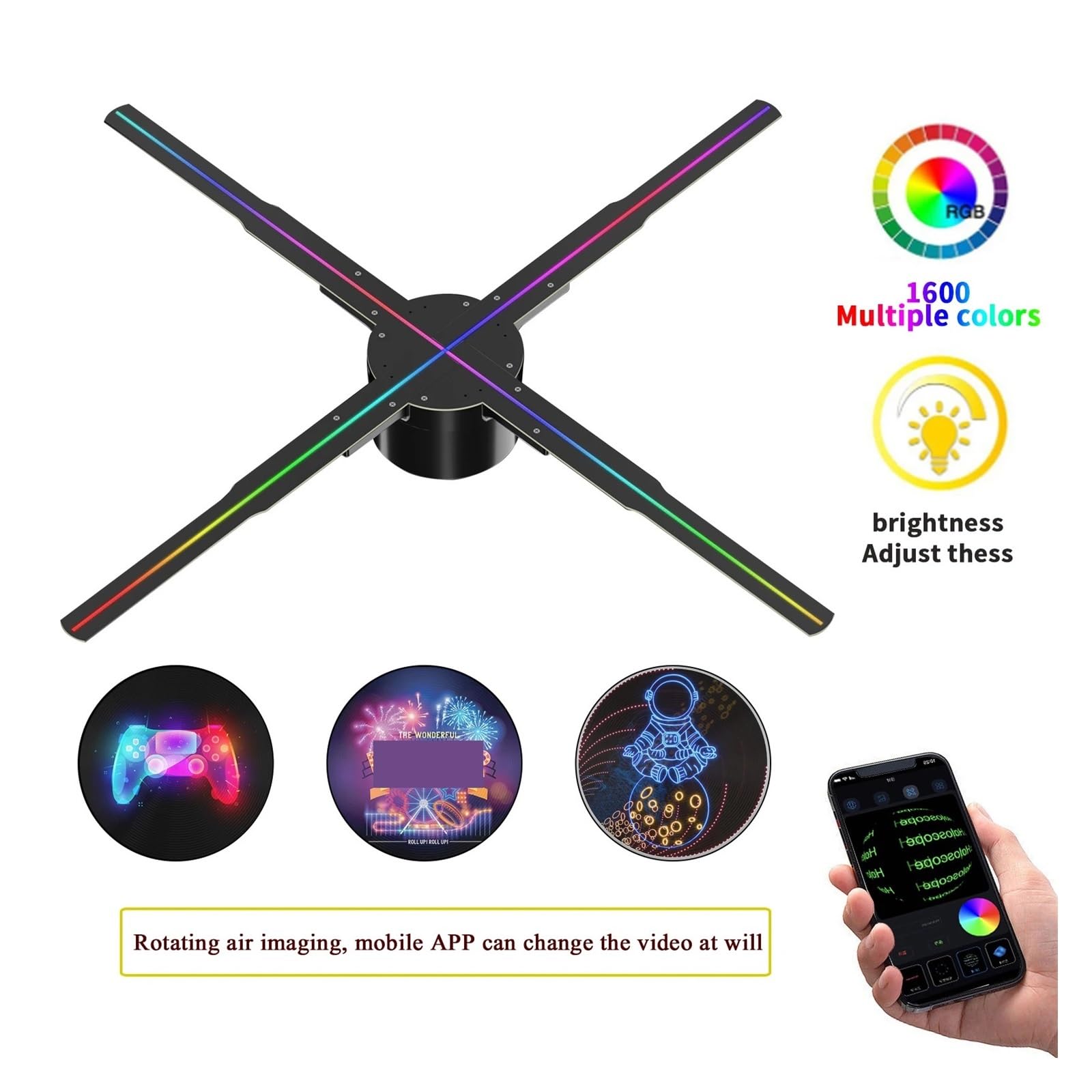 Hologramme 3d Sapin De Noel Ventilateur Holographique 16,5 Pouces - Projecteur 3D LED, Contrôle WiFi, 2000x224px Affichage Holographique