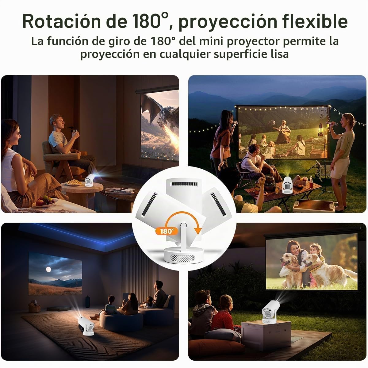 [Apps integradas & 2026 Upgraded] Proyector Portatil 4K, 1080P HD WiFi 6 BT 5.4, Compatibile con HDMI/USB/TV Stick/PS5/Laptop, Proyector para Movil Altavoz de 5W, Auto Keystone, Rotación de 180°