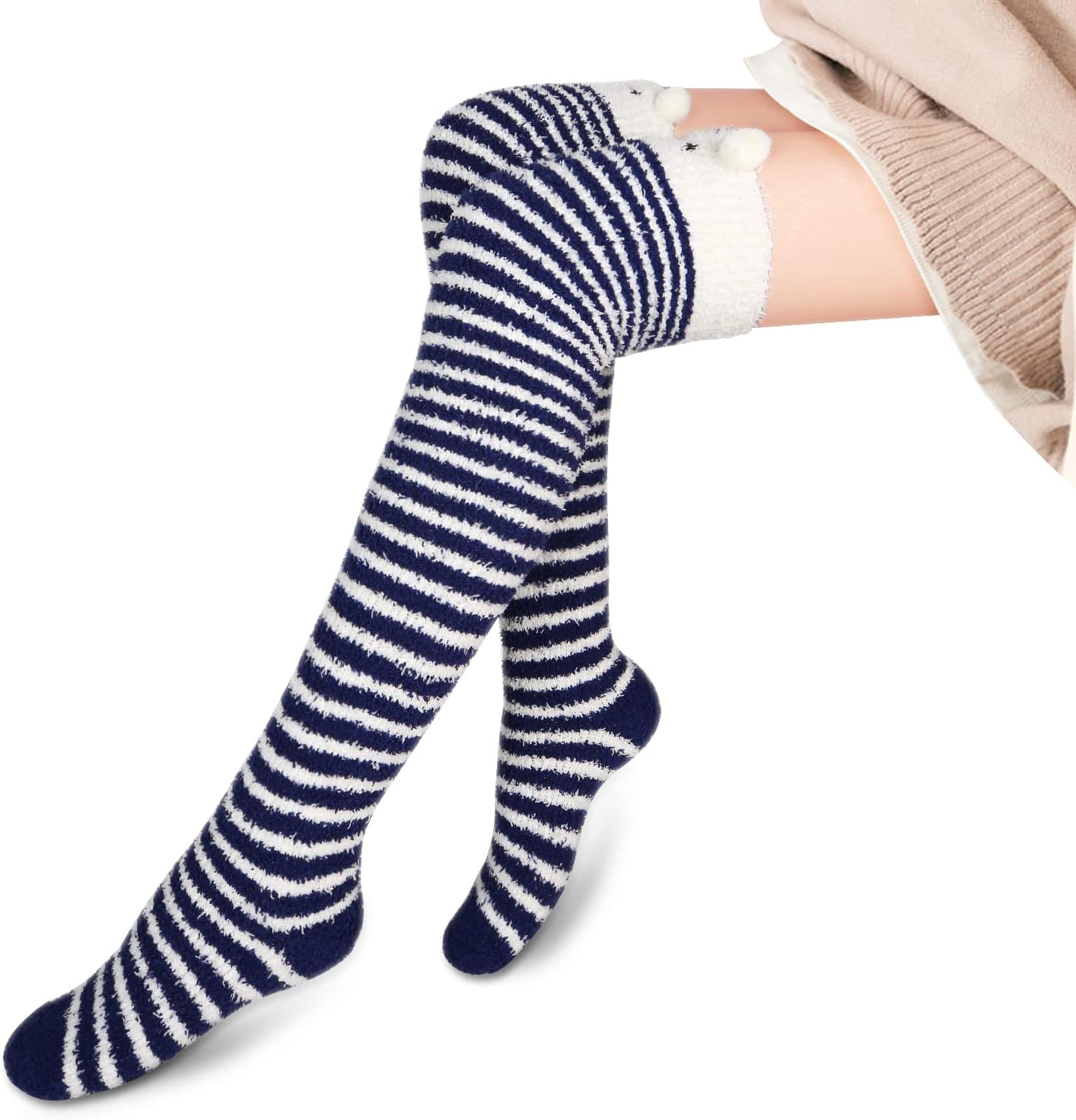 Benefeet Sox Girls Cute Animal Fuzzy Knee High Socks Womens Funny Striped Cozy Winter Warm FluffyThigh High Socks Leg Warmers