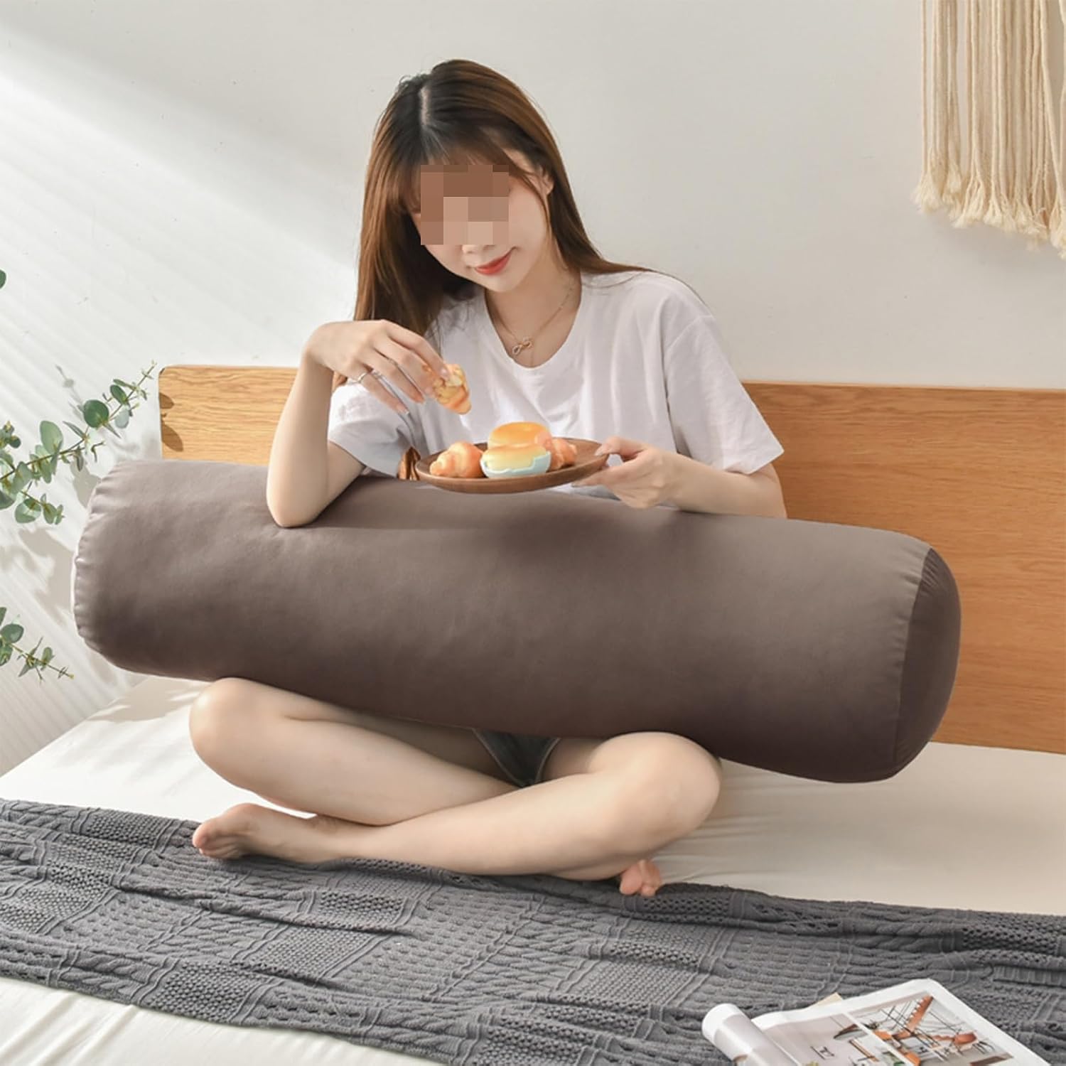 Long Pillow for Bed – Round Bolster Pillow for Adults, Body Pillow for Sleeping, Ergonomic Support(Coffee,120 * 25cm)