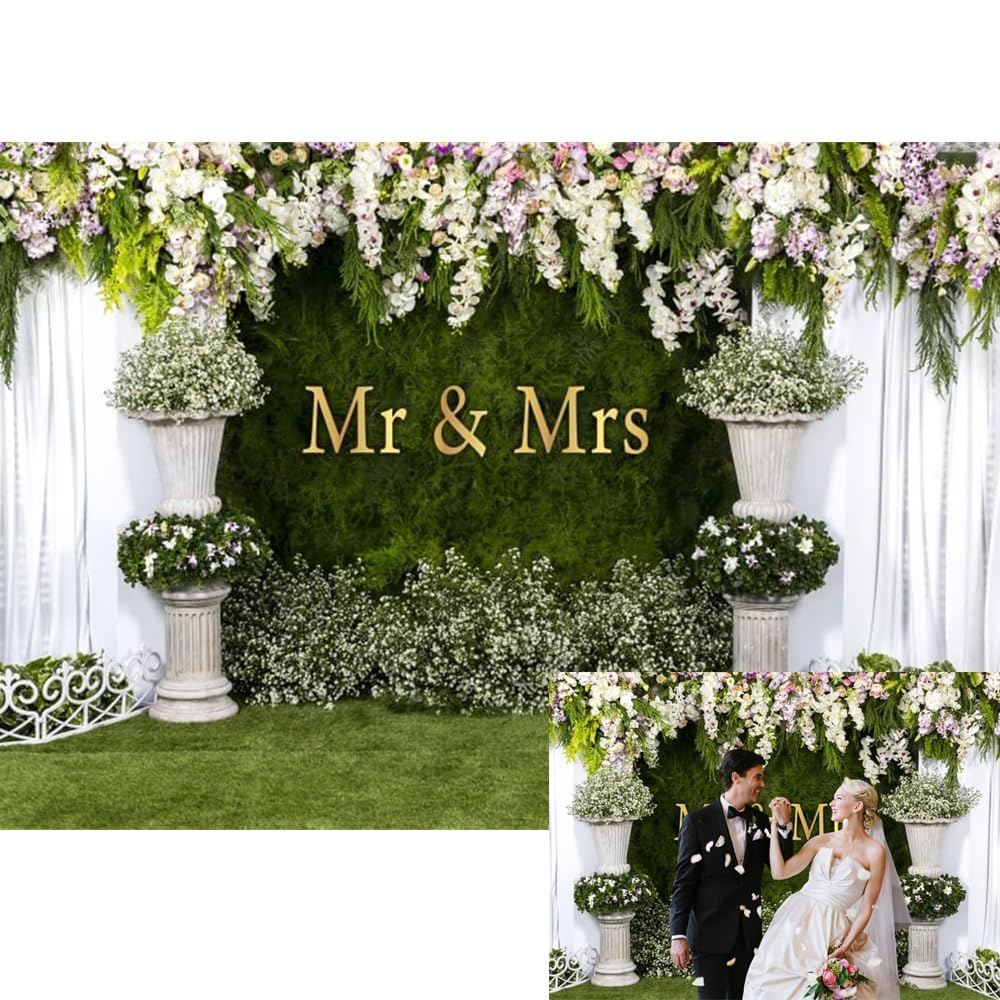 Hochzeitsbogen Blumenhintergrund 3 x 2,4 m Blume Hochzeit Mr to Mrs Verlobungshintergrund Hochzeit Braut und Bräutigam Zeremonie Jahrestag Fotografie Hintergrund Brautdusche Fotoautomaten
