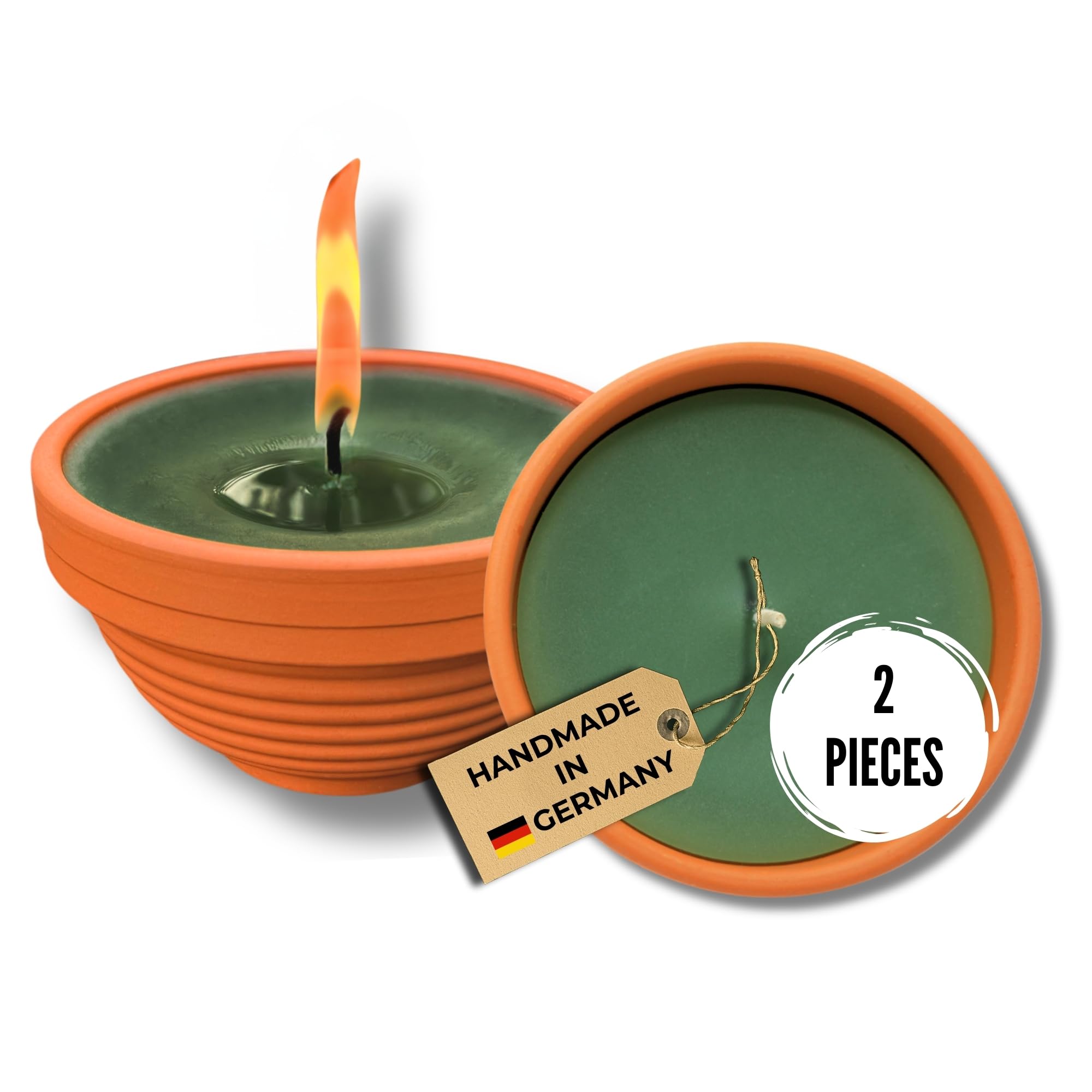 Lavalis 2 x Outdoor Candles, Hand-Filled Terracotta Bowls, 20 Hour Burn Time, 5 cm Flame Height, Recycled Wax, Unscented