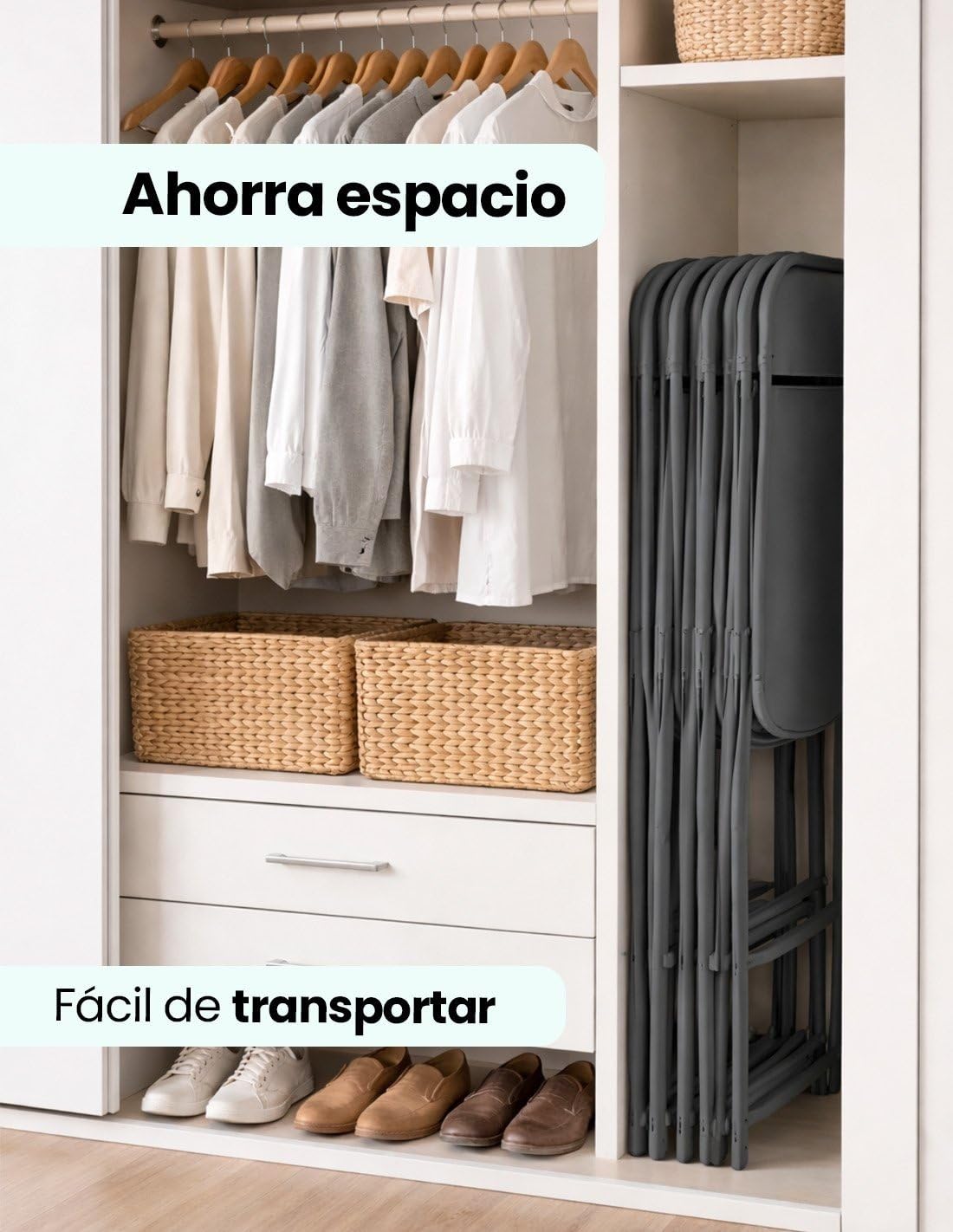 Jardin202 - Silla Plegable Metálica Monolith | 48 x 47 x 73 cm | Plástico Reforzado y Patas de Hierro con Refuerzo de Acero | Resistente | Pack 4 uds (Gris Oscuro)
