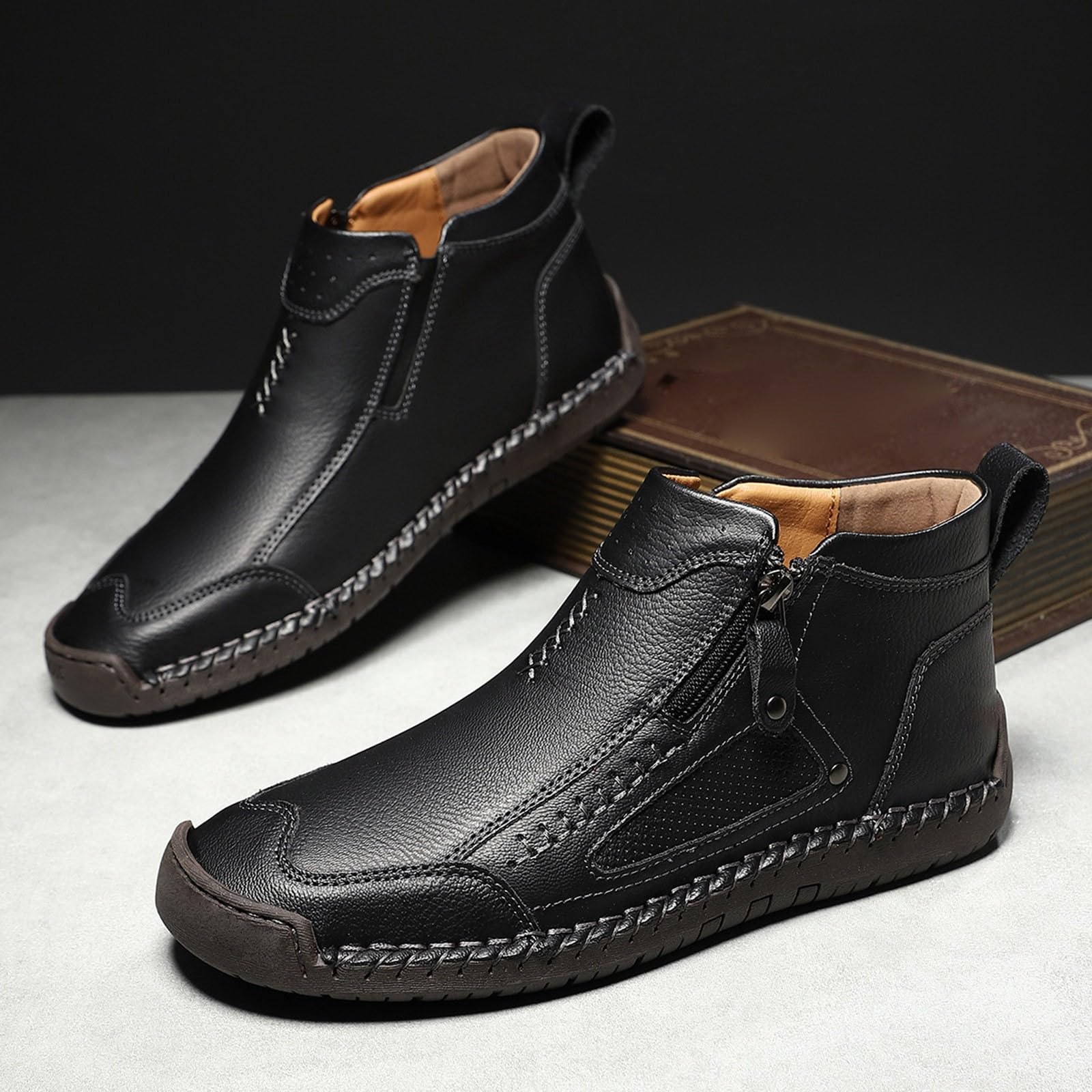 Scarpe da passeggio da uomo in pelle alla caviglia casual con zip laterale scarpe da uomo scarpe da passeggio corsa palestra slip on tennis scarpe da jogging stivali da trekking antiscivolo suola