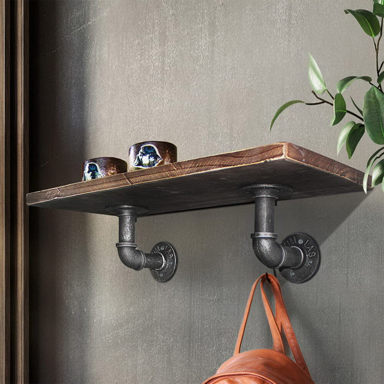 Scaffale per Montaggio a Parete, mensole angolari sospese per Tubi industriali, Libri, per Camera da Letto, Cucina, Decorativo (90x20 cm)