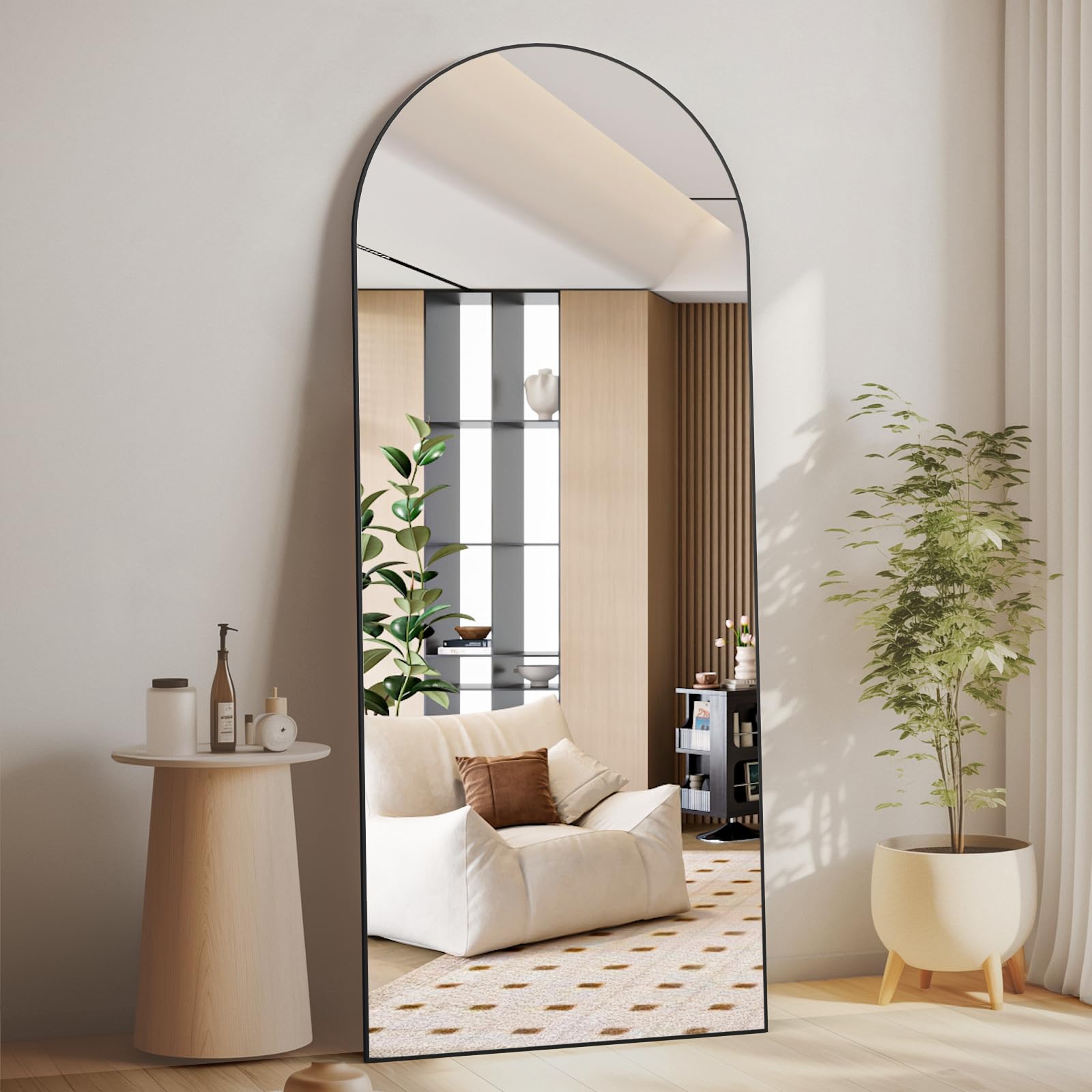 CASSILANDO Full Body Mirror, 165 x 60 cm, Curved Mirror, Floor Mirror with Stand, Hanging or Leaning on the Wall, Standing Mirror, Large Bedroom Mirror for Wardrobe (Black)