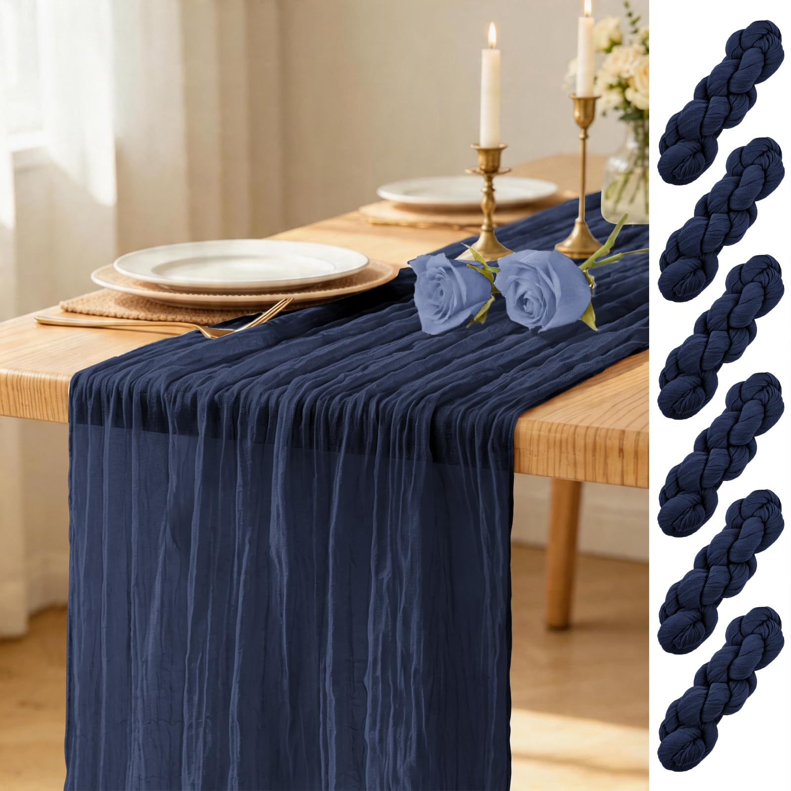 Lumaycens 6PCS Navy Blue Table Runner Cheesecloth Table Runner 45x275cm