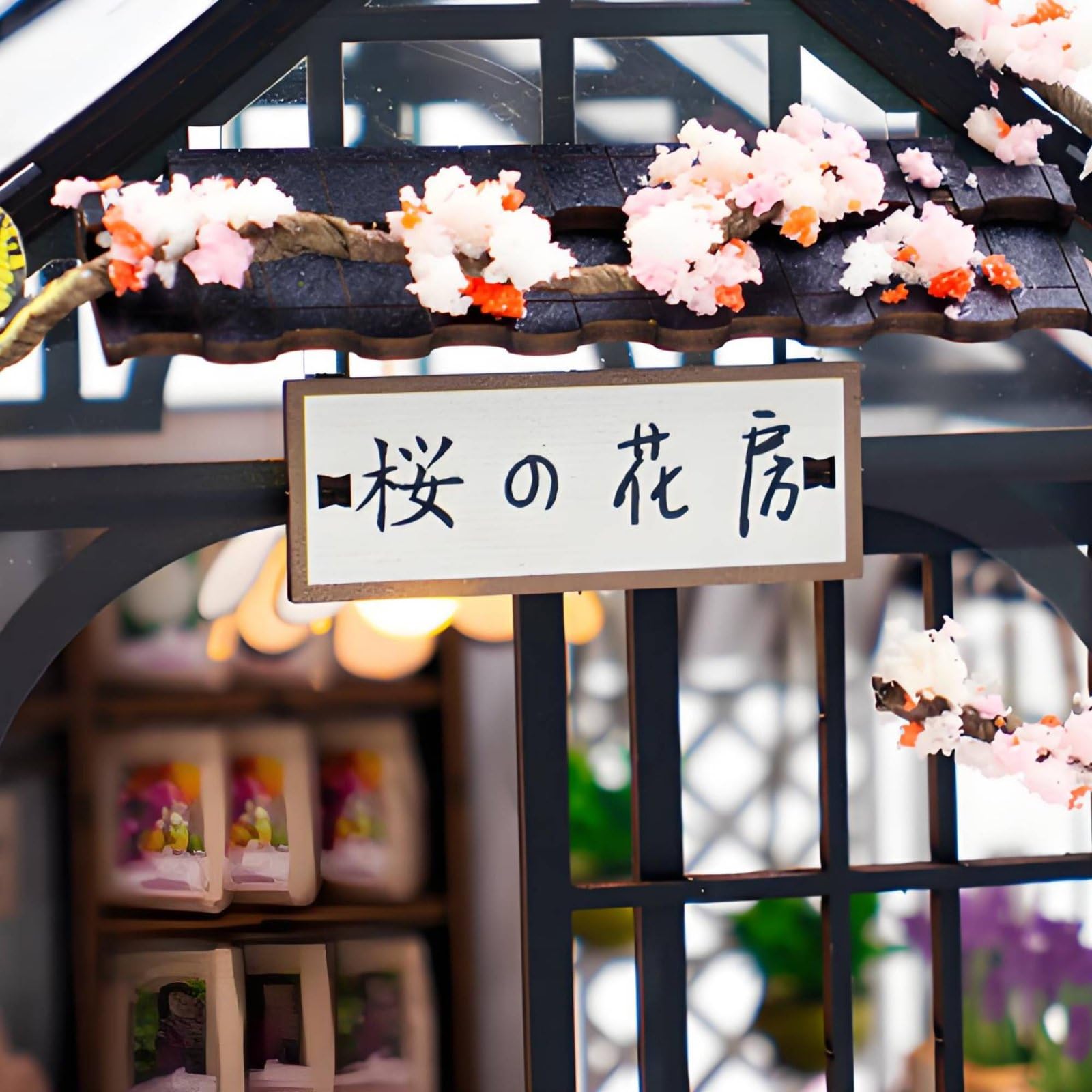 Colcolo Miniaturhaus Modellbausatz Puppenhaus Gewächshaus Japanisch Bastelset mit Drehendem LED Beleuchtung Transparentem Dach Und Schiebetüren für Sammlerpräsentation Wohndekoration