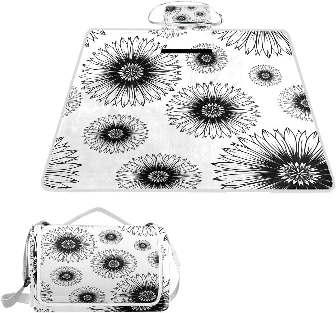 Picnic Blanket, Oversize 57" x 59", Flower Large Beach Camping Outdoor Mat Machine