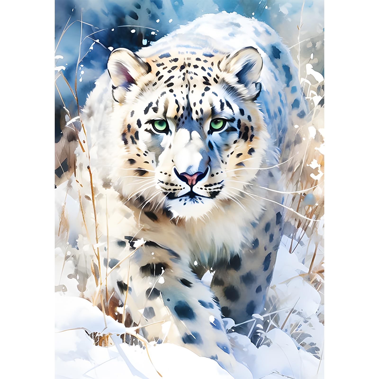 AIRDEA 5D Snow Leopard Diamond Art Painting Kits, Leopard Animal DIY Full Drill Crystal Rhinestone Painting Art Kits, Embroidery Painting Art Picture Crafts for Home Wall Decor 30x40cm