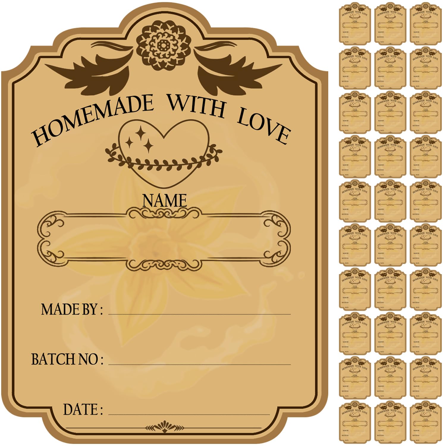 30PCS Beautifully Designed Bottle DIY Stickers, Vintage Labels for 8 oz, 16 oz Bottles, Self Adhesive Gift Tag Stickers for Essential Oil Bottles,