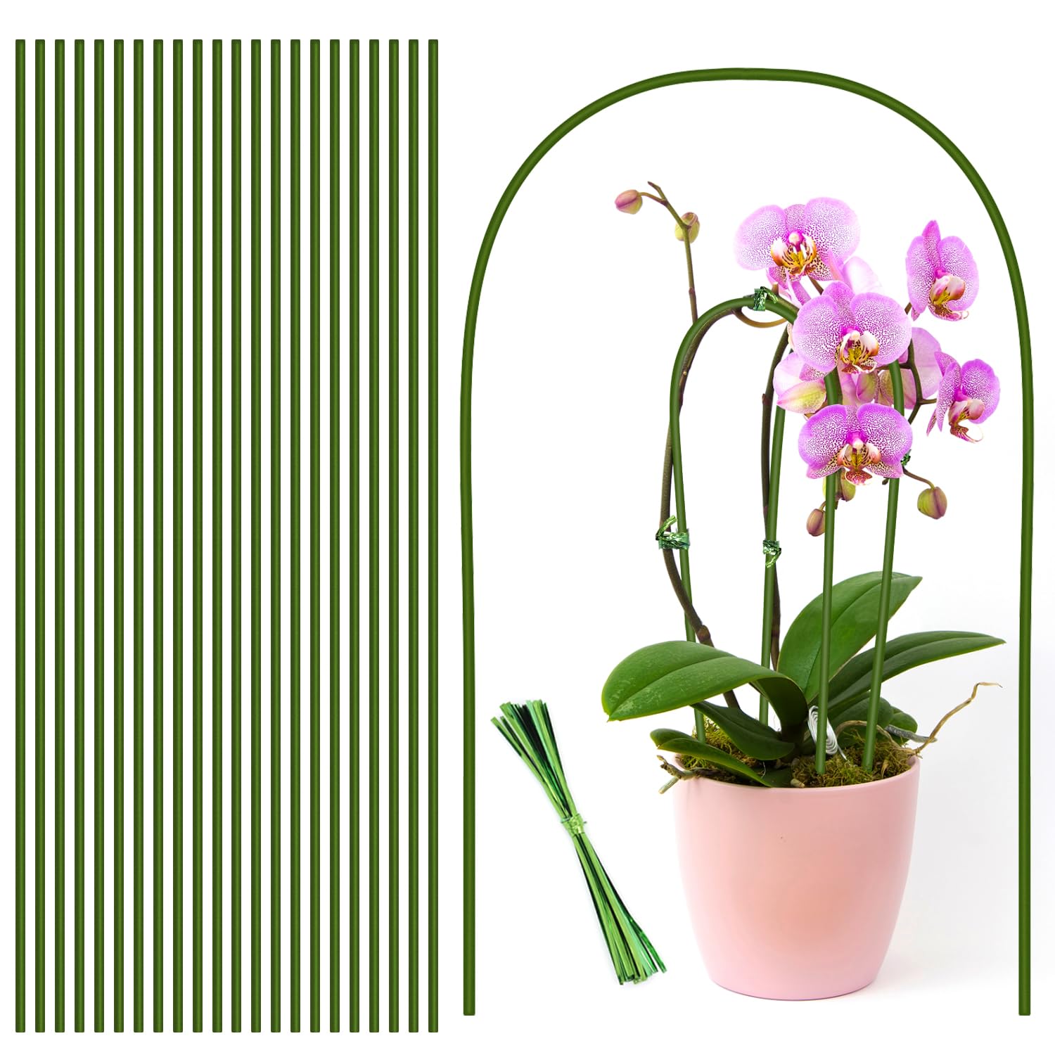 Plant Stakes, 20Pcs Plant Sticks, Garden Bendable Single Stem Plant Support Stakes Tall for Indoor and Outdoor Plants,Potted Plants,Flowers,Orchid,Tomato-23.6 Inches Green